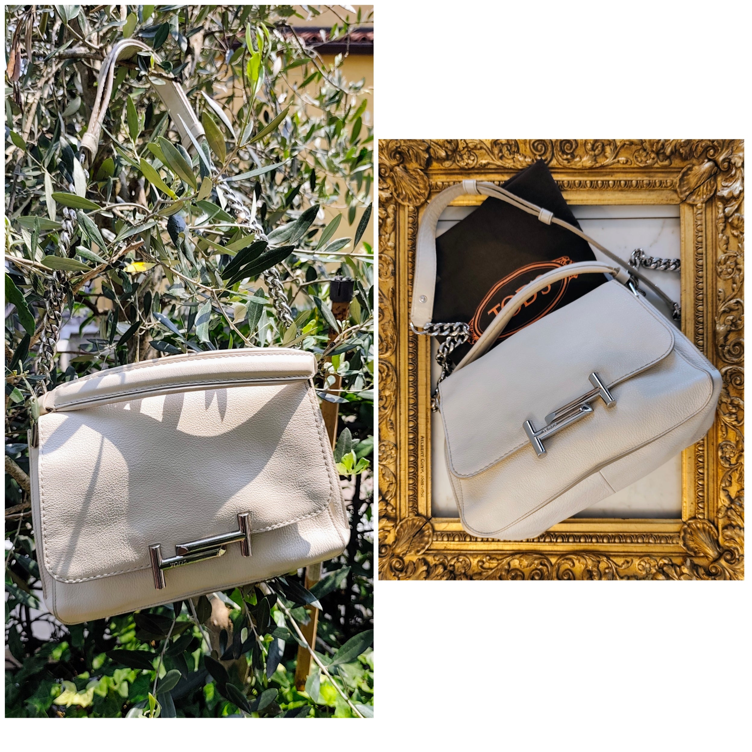 Tod’s – Tote Bag "Double T" a Spalla in Pelle Avorio