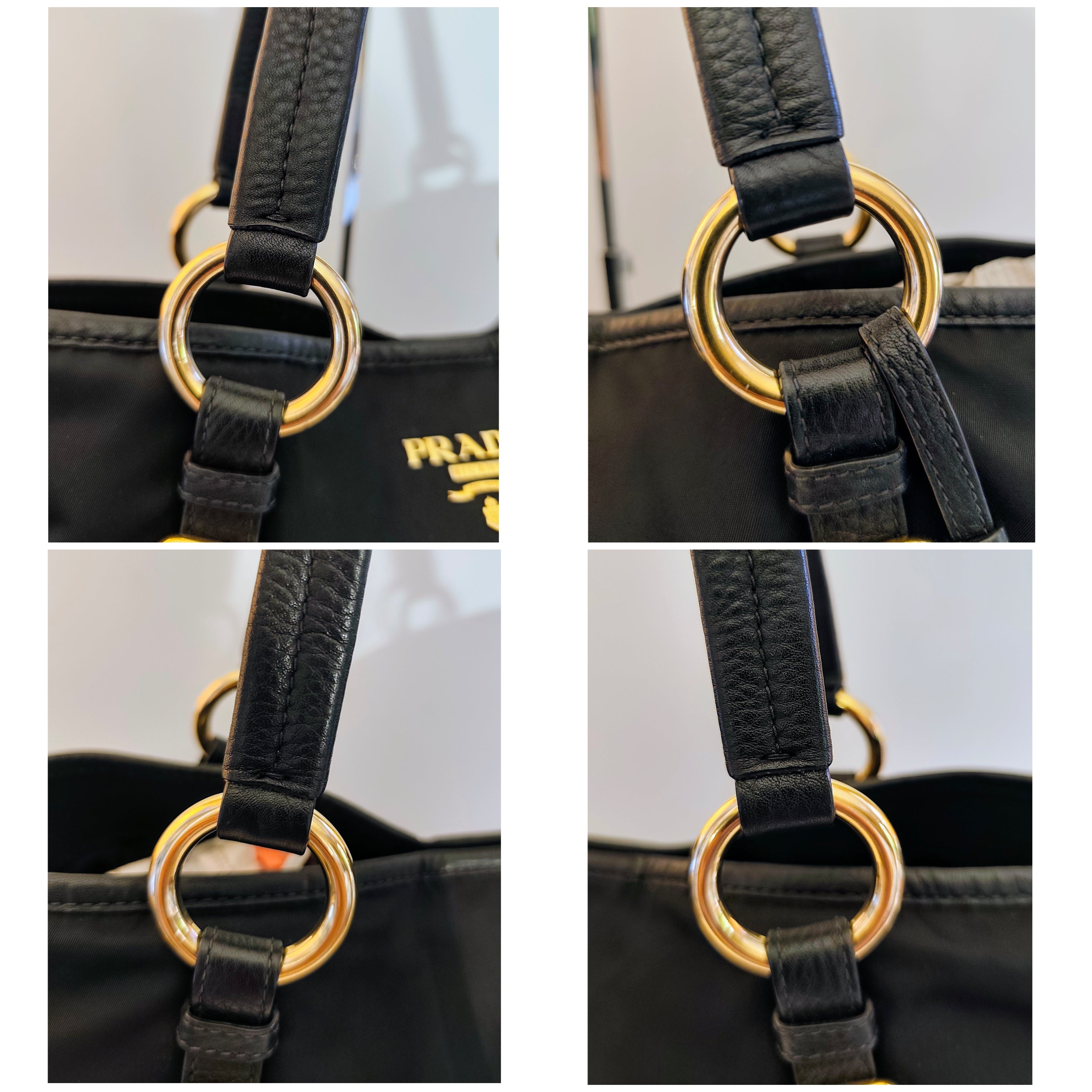 Prada - Shopper Tote Bag in Nylon e Pelle Nera con Tracolla