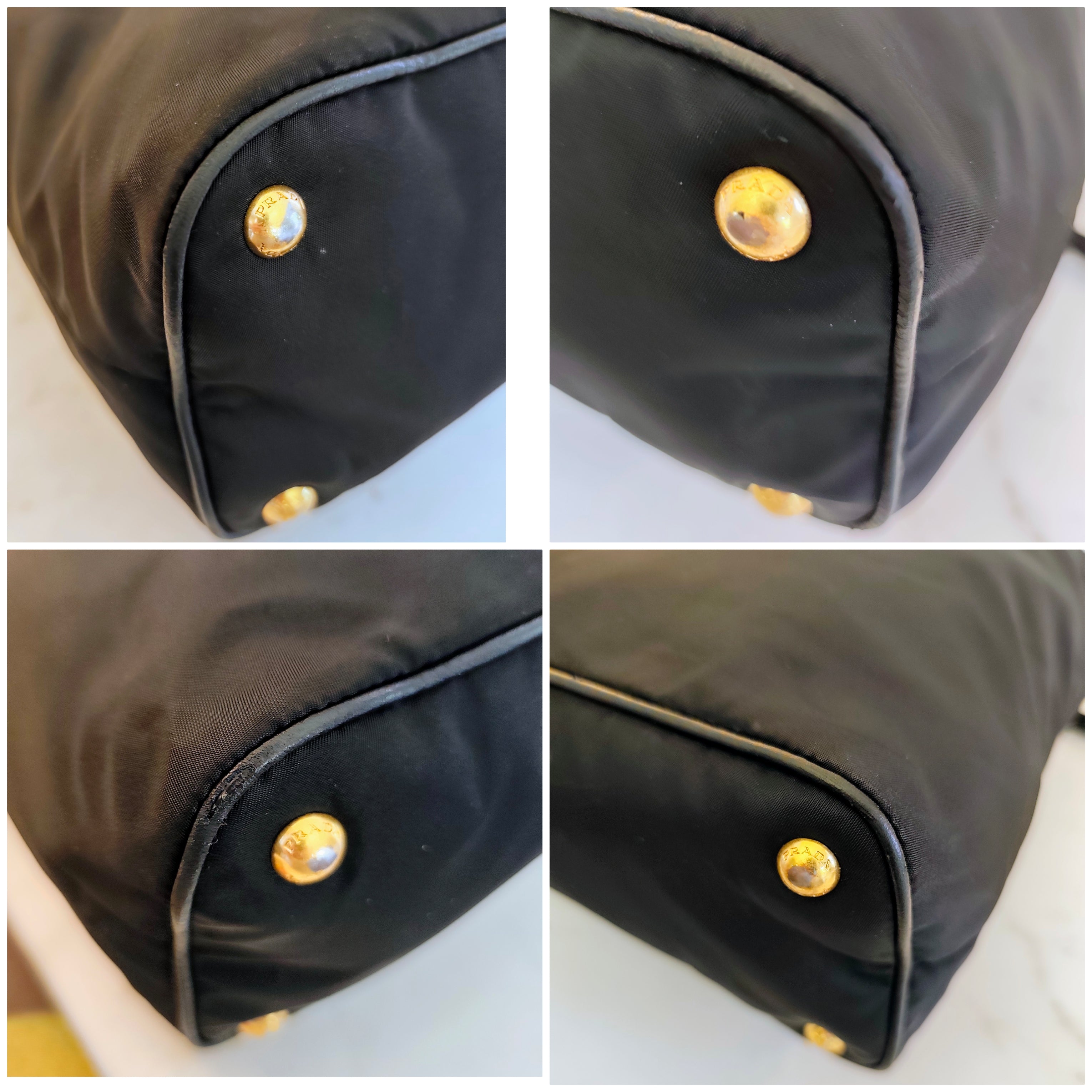 Prada - Shopper Tote Bag in Nylon e Pelle Nera con Tracolla