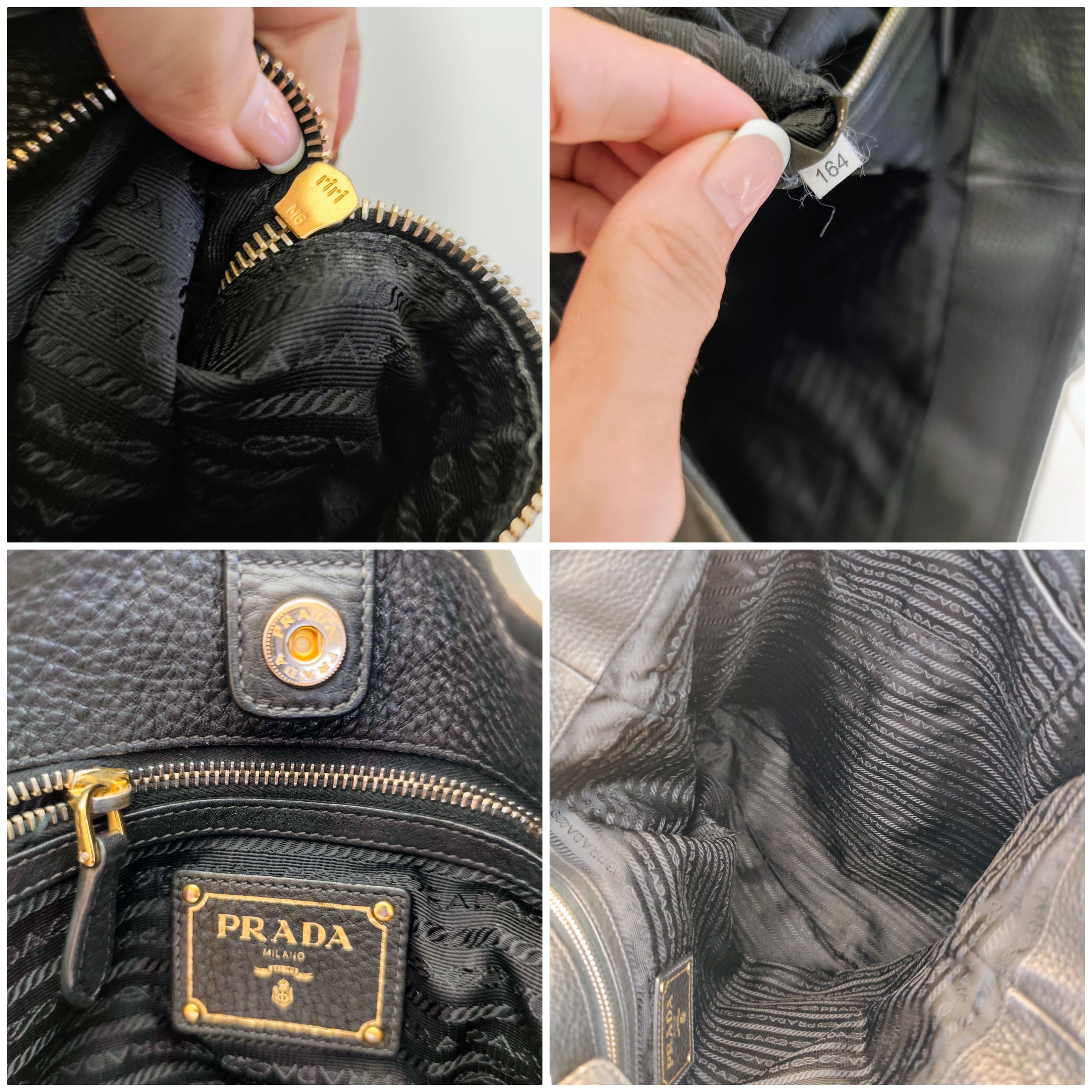 Prada - Shopper Tote Bag in Nylon e Pelle Nera con Tracolla