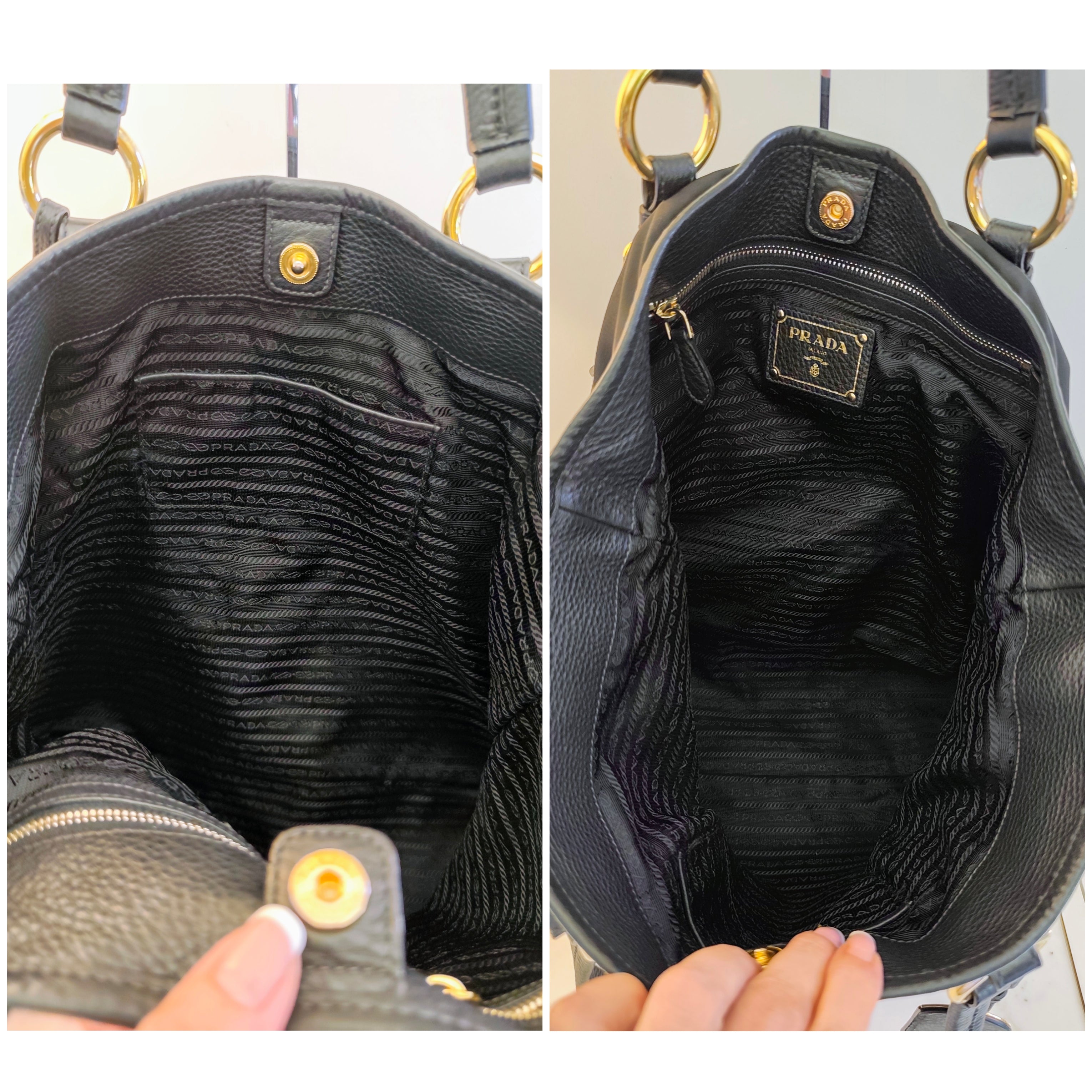 Prada - Shopper Tote Bag in Nylon e Pelle Nera con Tracolla