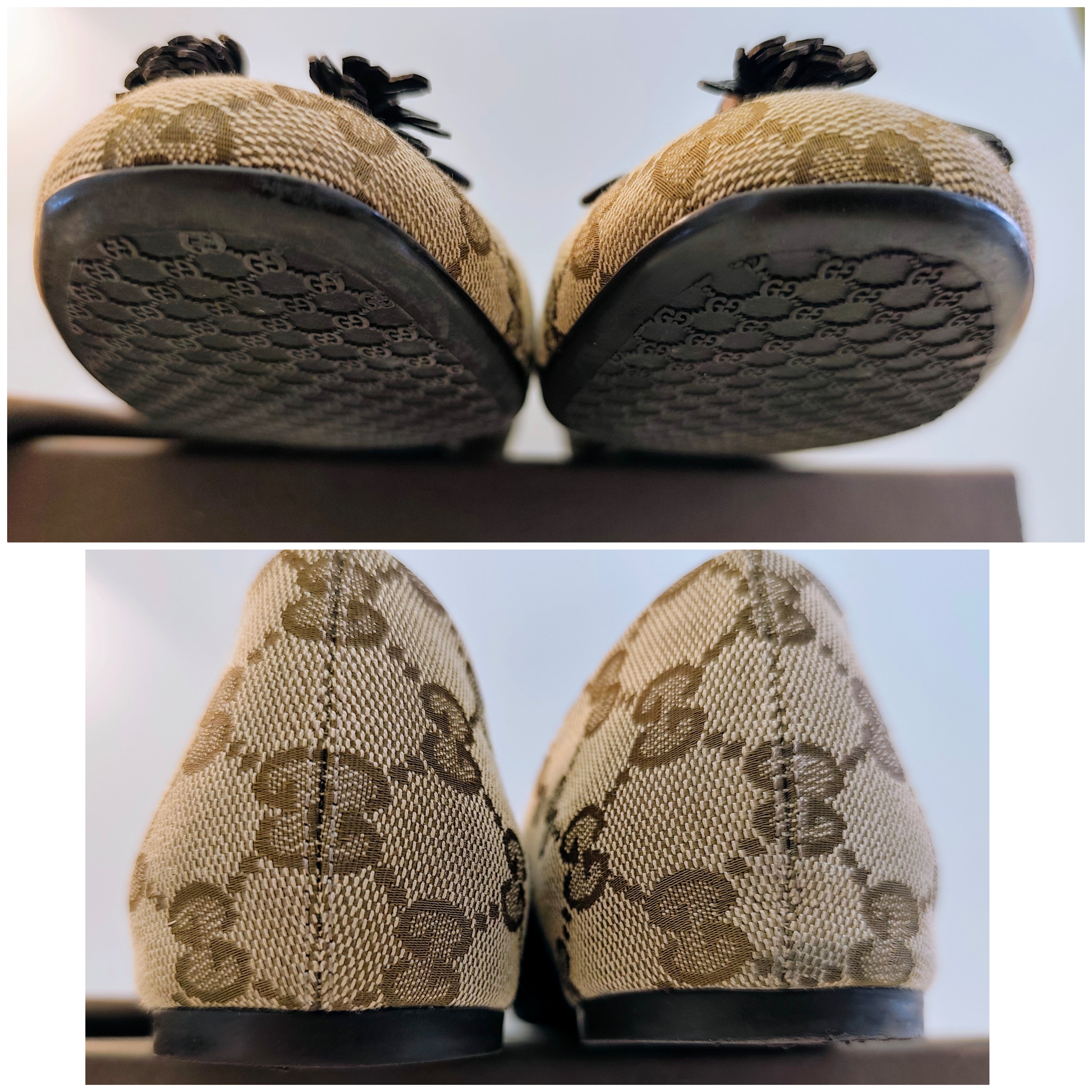 Gucci – Ballerine Tessuto “GG” Beige con Fiocchi e Charm Bamboo Pari al Nuovo Full Set