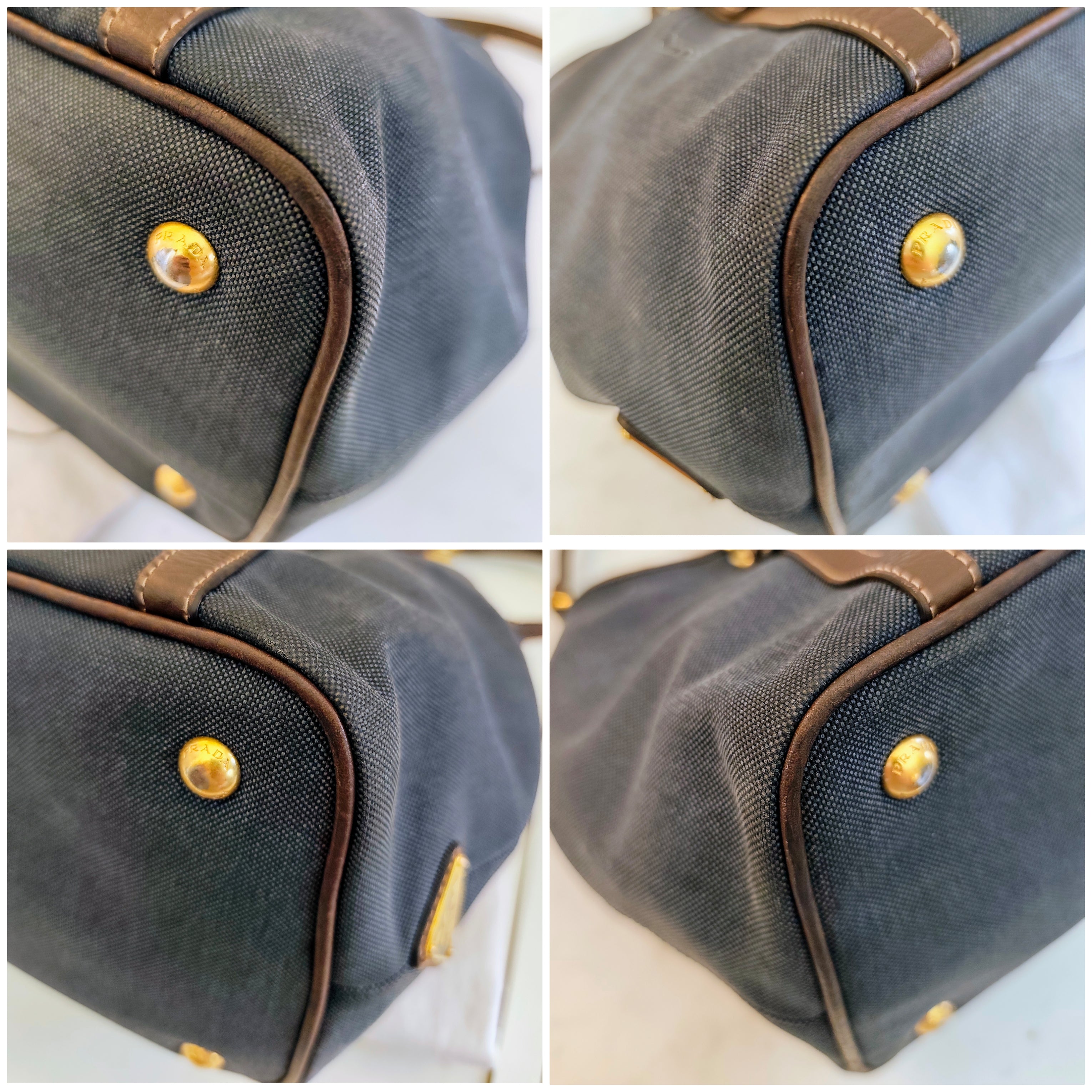 Prada – Tote Bag Media Logo Jacquard Tessuto Denim e inserti in Pelle