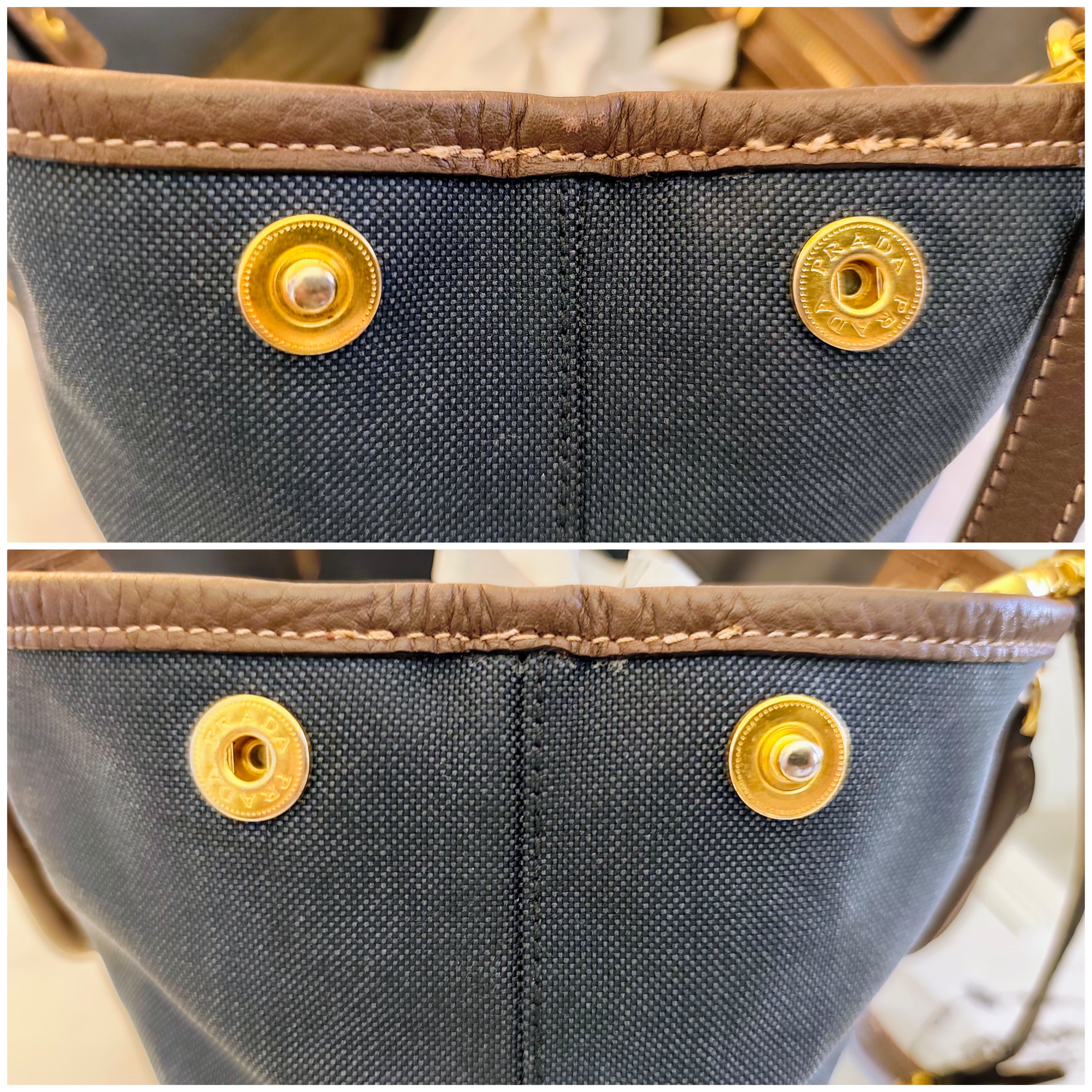 Prada – Tote Bag Media Logo Jacquard Tessuto Denim e inserti in Pelle