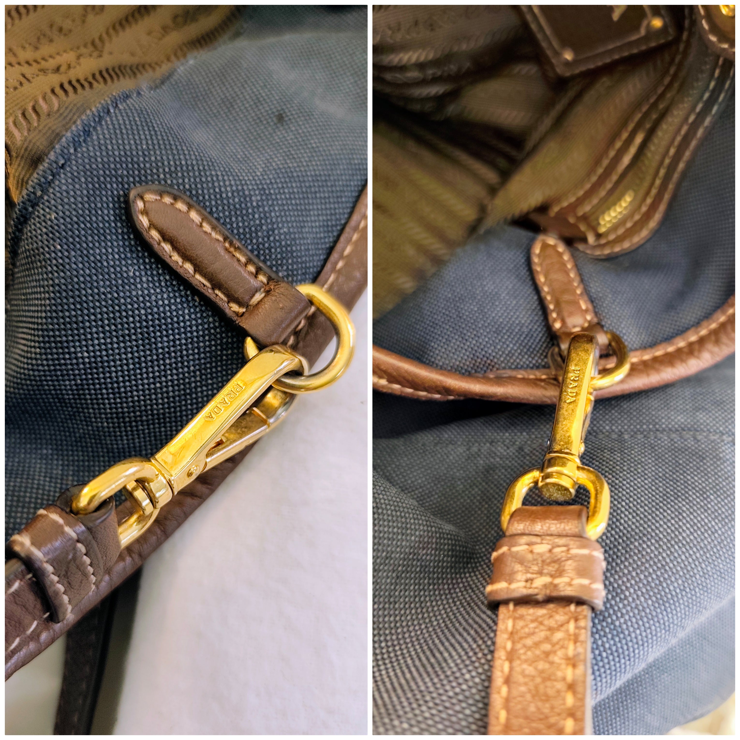 Prada – Tote Bag Media Logo Jacquard Tessuto Denim e inserti in Pelle