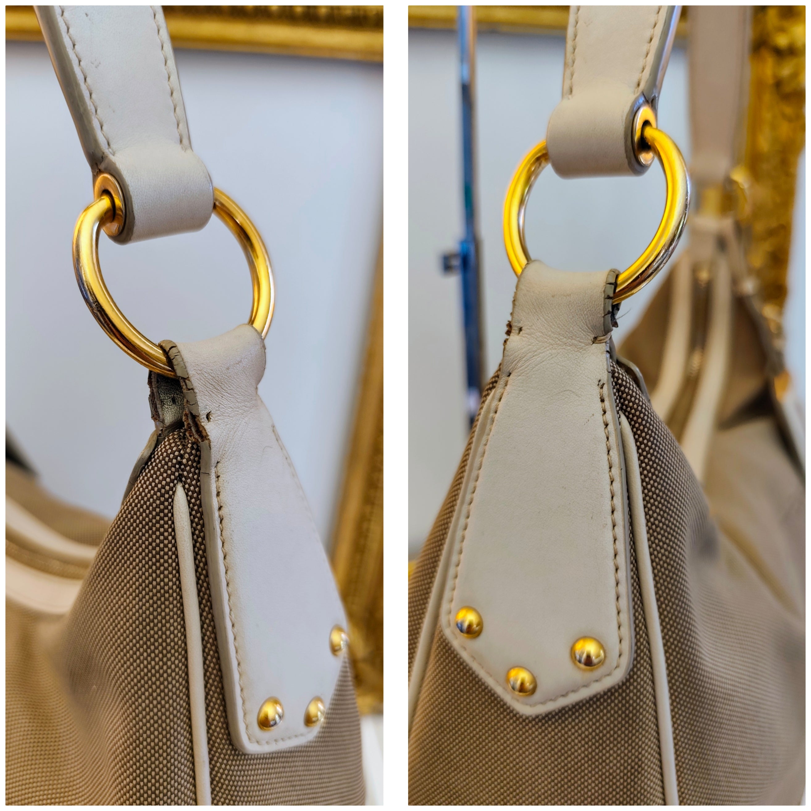 Prada – Hobo Bag Logo Jacquard in Tessuto Beige e Pelle Avorio