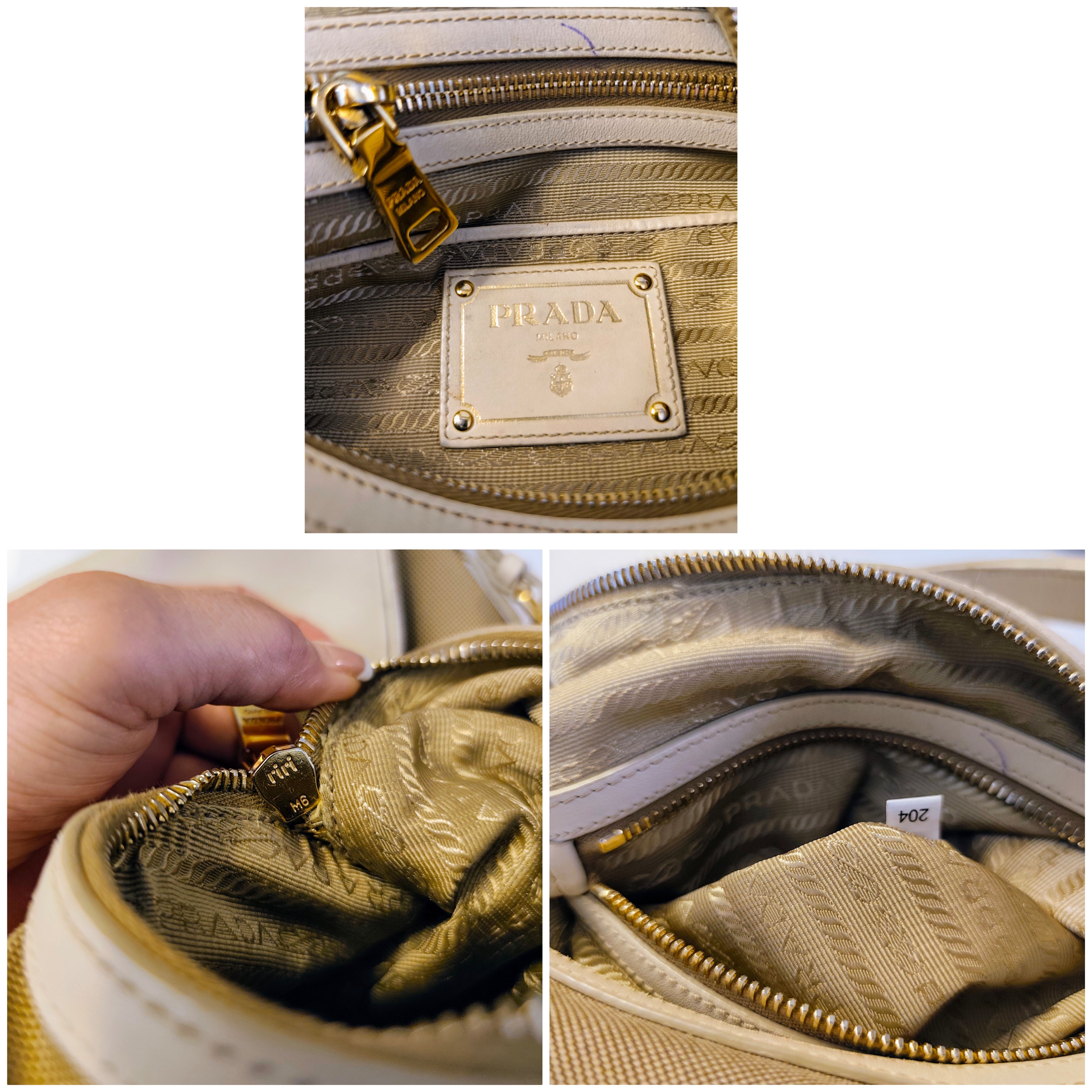 Prada – Hobo Bag Logo Jacquard in Tessuto Beige e Pelle Avorio