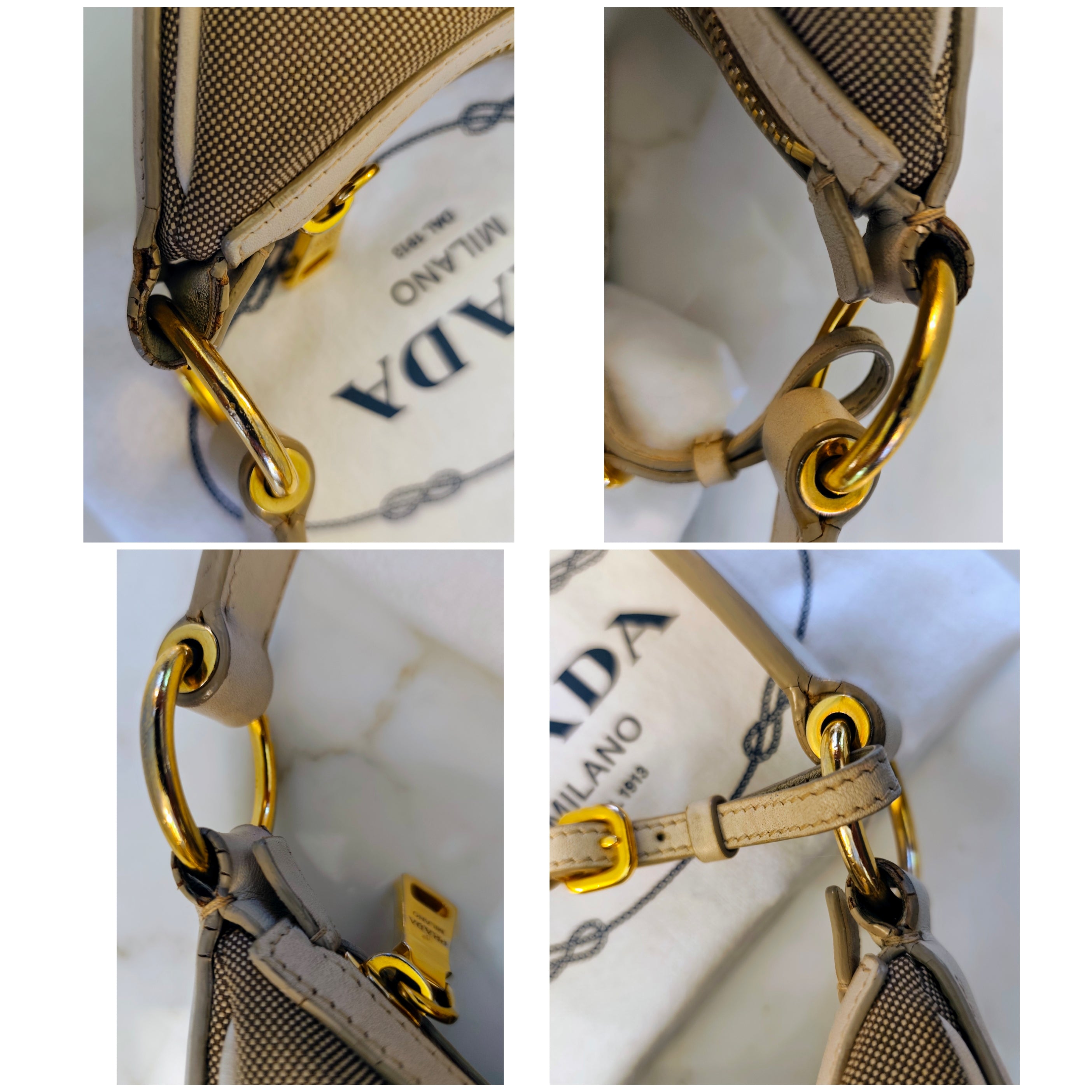 Prada – Hobo Bag Logo Jacquard in Tessuto Beige e Pelle Avorio