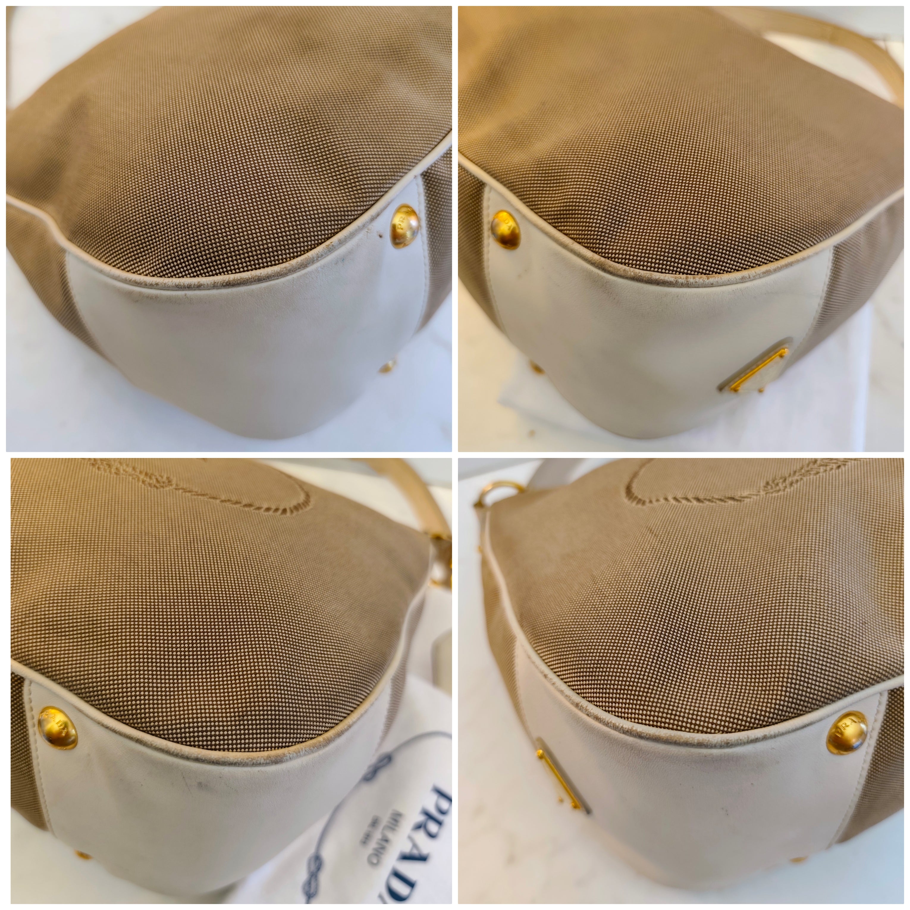 Prada – Hobo Bag Logo Jacquard in Tessuto Beige e Pelle Avorio