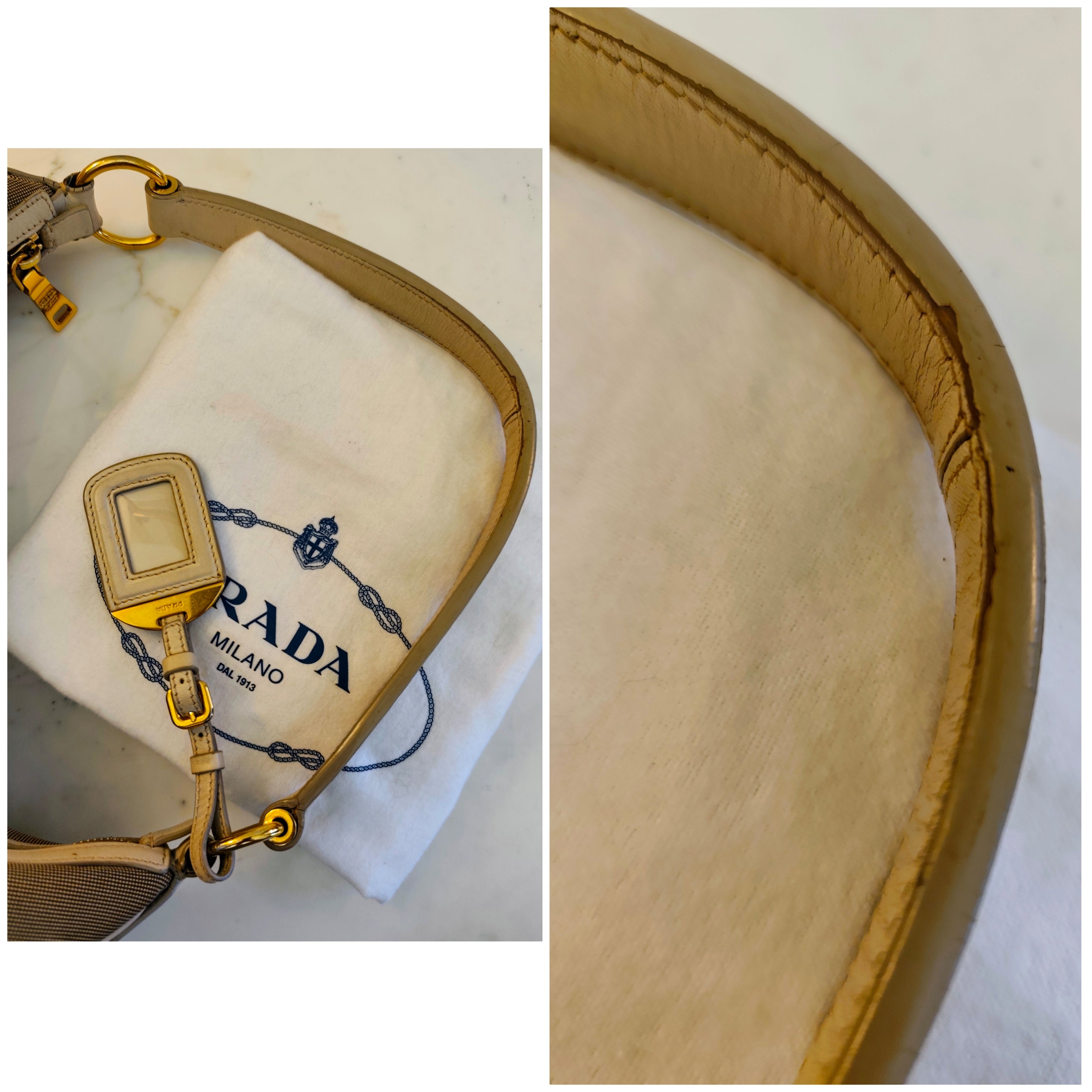 Prada – Hobo Bag Logo Jacquard in Tessuto Beige e Pelle Avorio