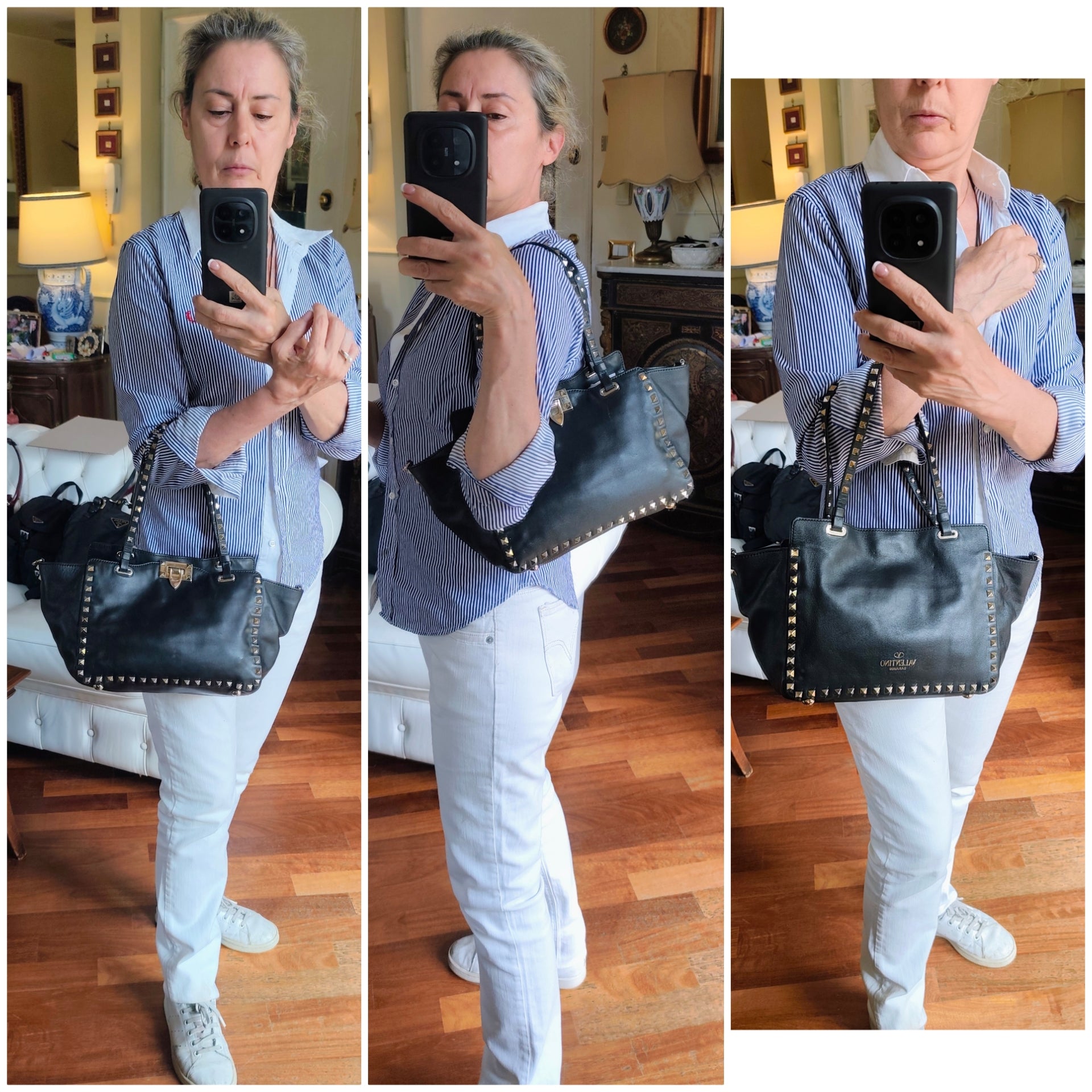 Valentino Garavani – Rockstud Borsa Tote Bag Shopper in Pelle Nera Pari al Nuovo