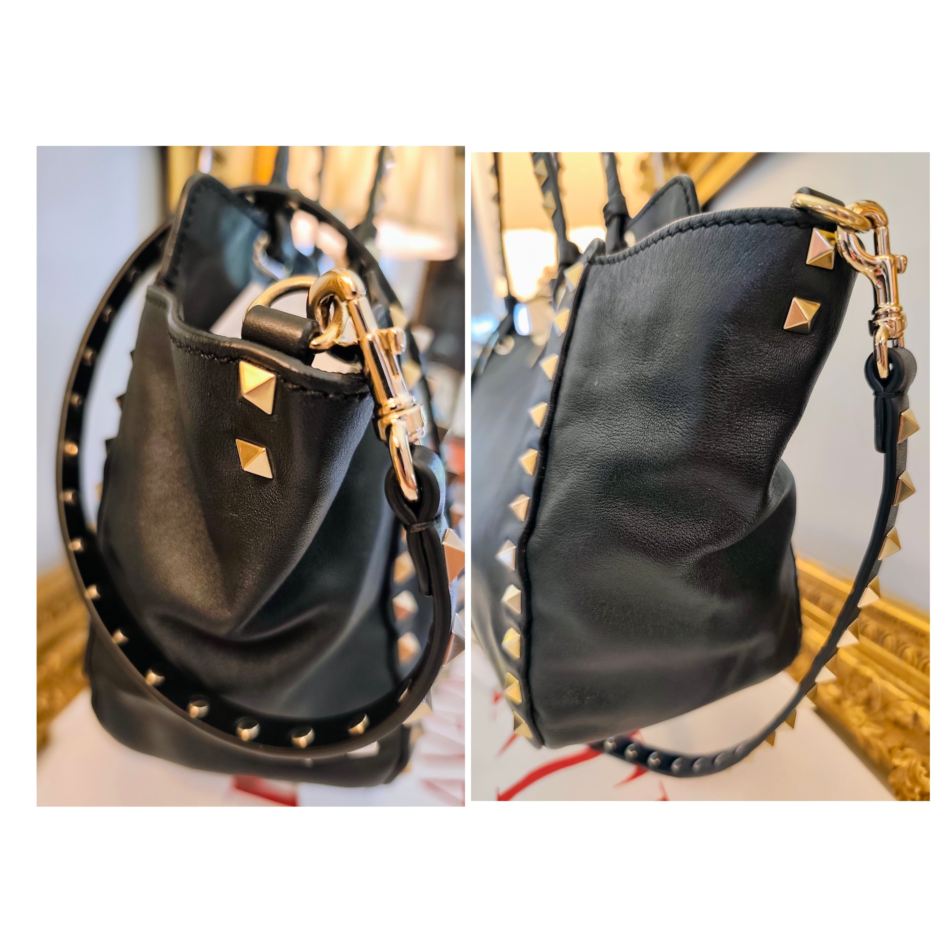 Valentino Garavani – Rockstud Borsa Tote Bag Shopper in Pelle Nera Pari al Nuovo