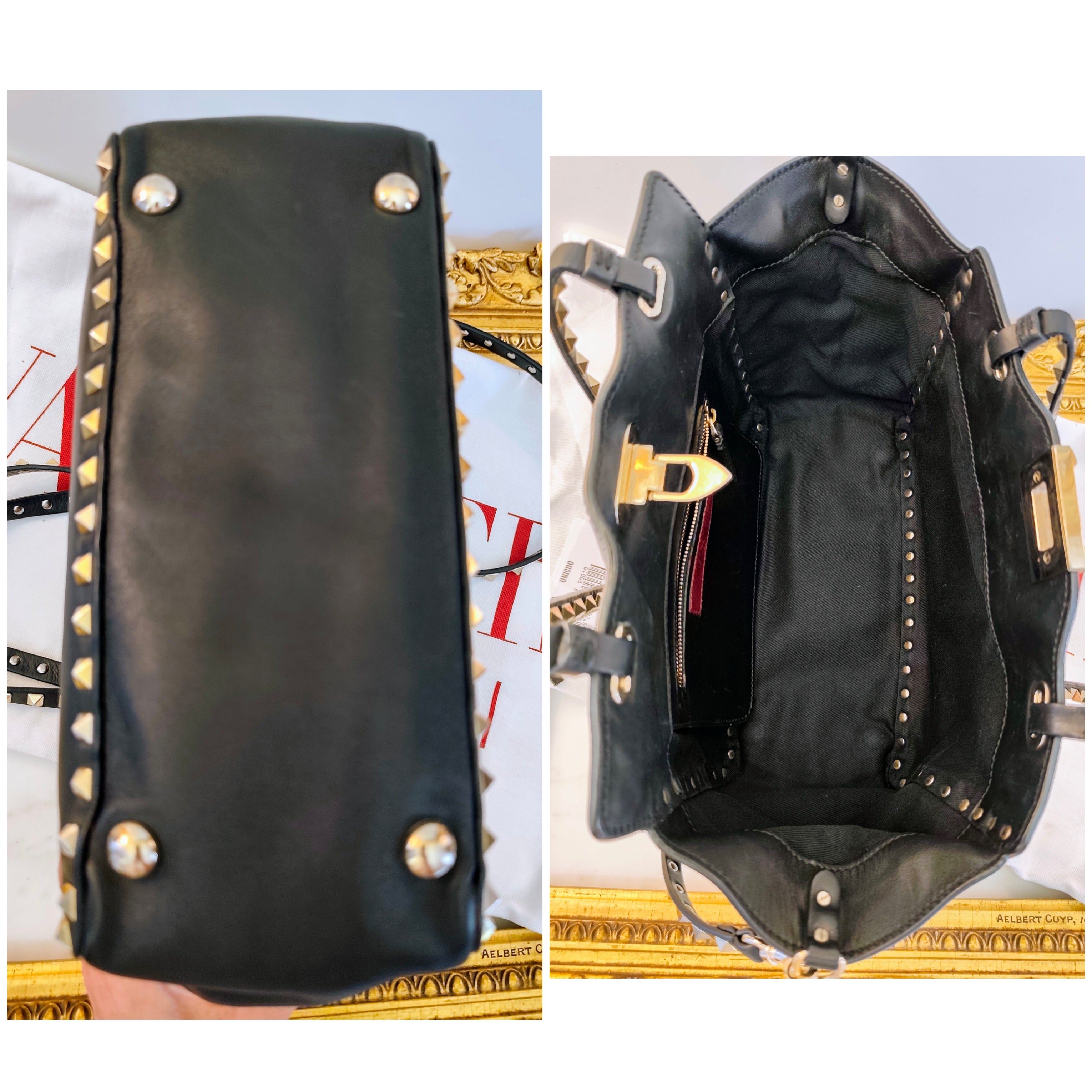 Valentino Garavani – Rockstud Borsa Tote Bag Shopper in Pelle Nera Pari al Nuovo