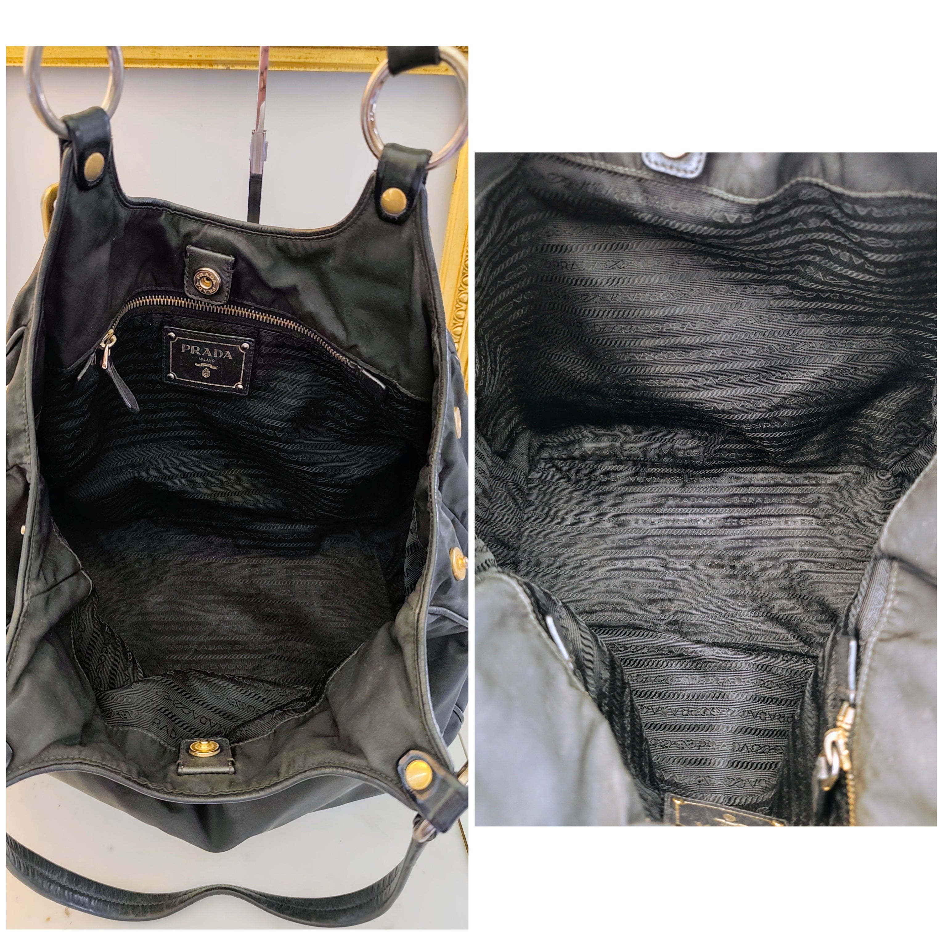 Prada - Borsa Hobo Shopper Re-Nylon Nero e Pelle Espandibile