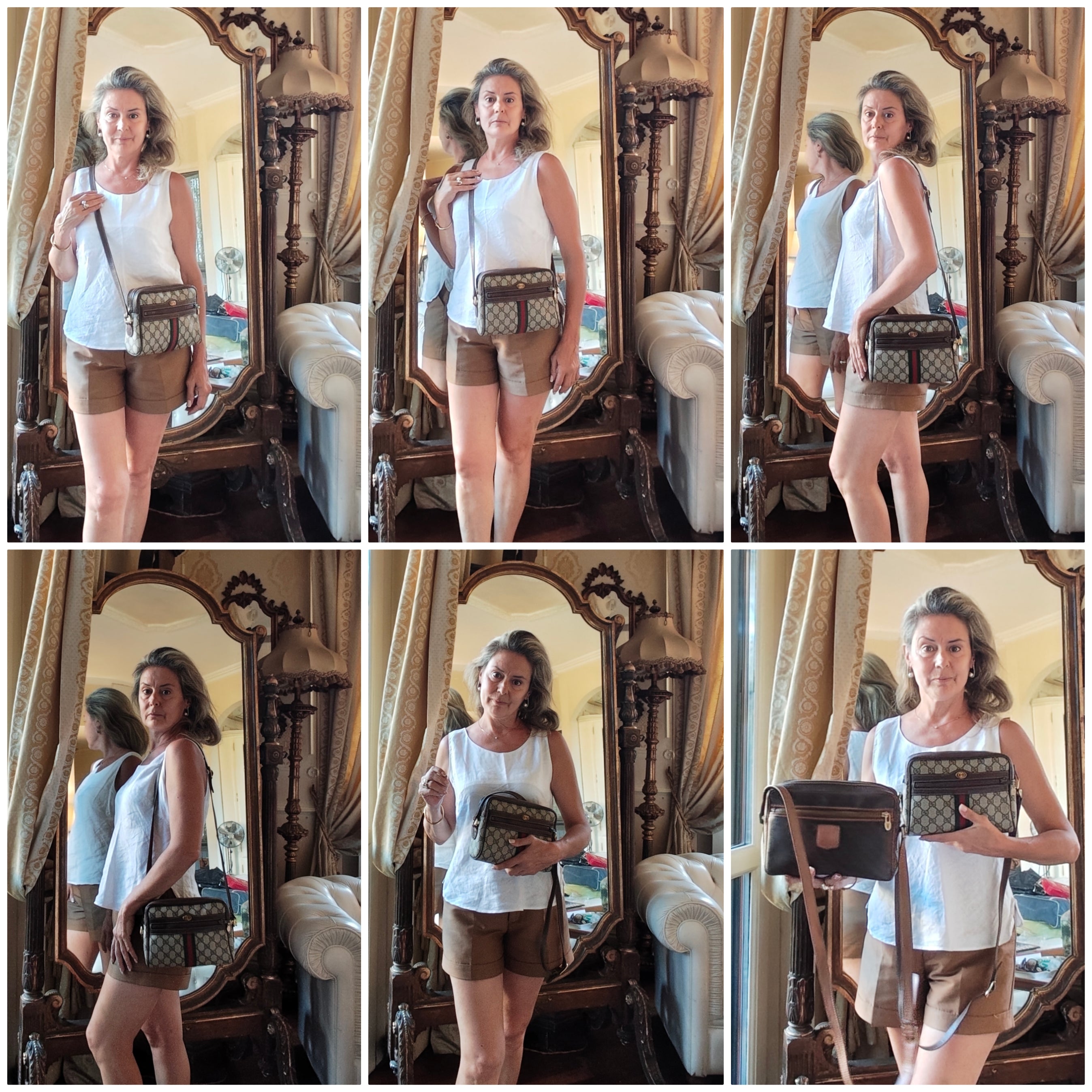 Gucci – Ophidia Camera Bag in Canvas GG con Inserti in Pelle Beige