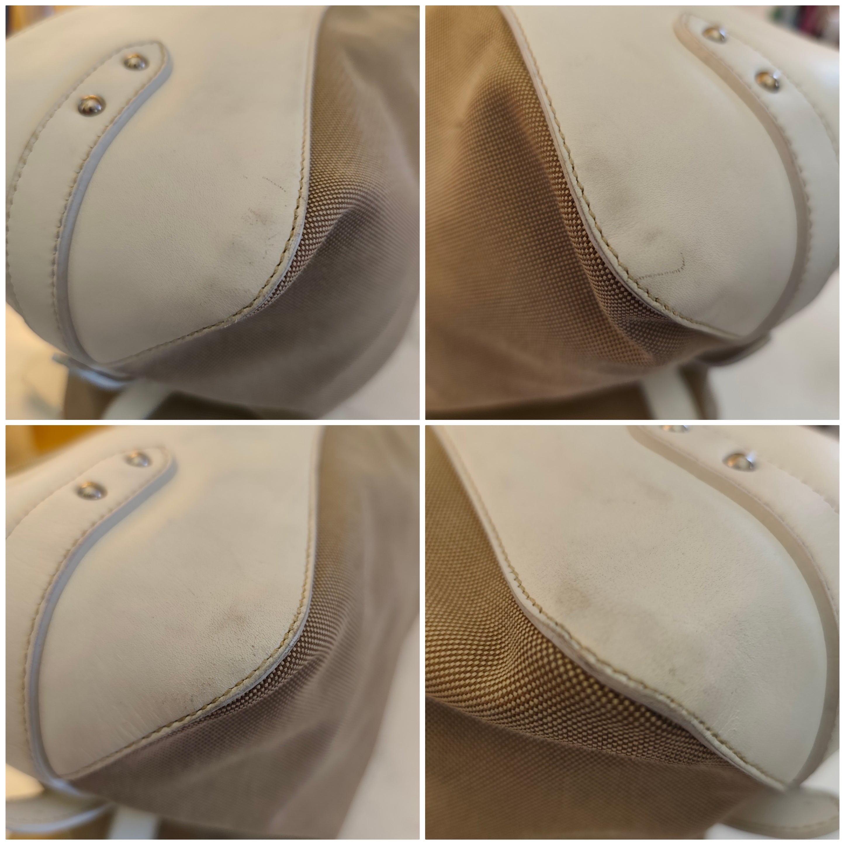 Prada – Borsa Hobo Shopper Logo Jacquard Tessuto Beige e Pelle Bianca