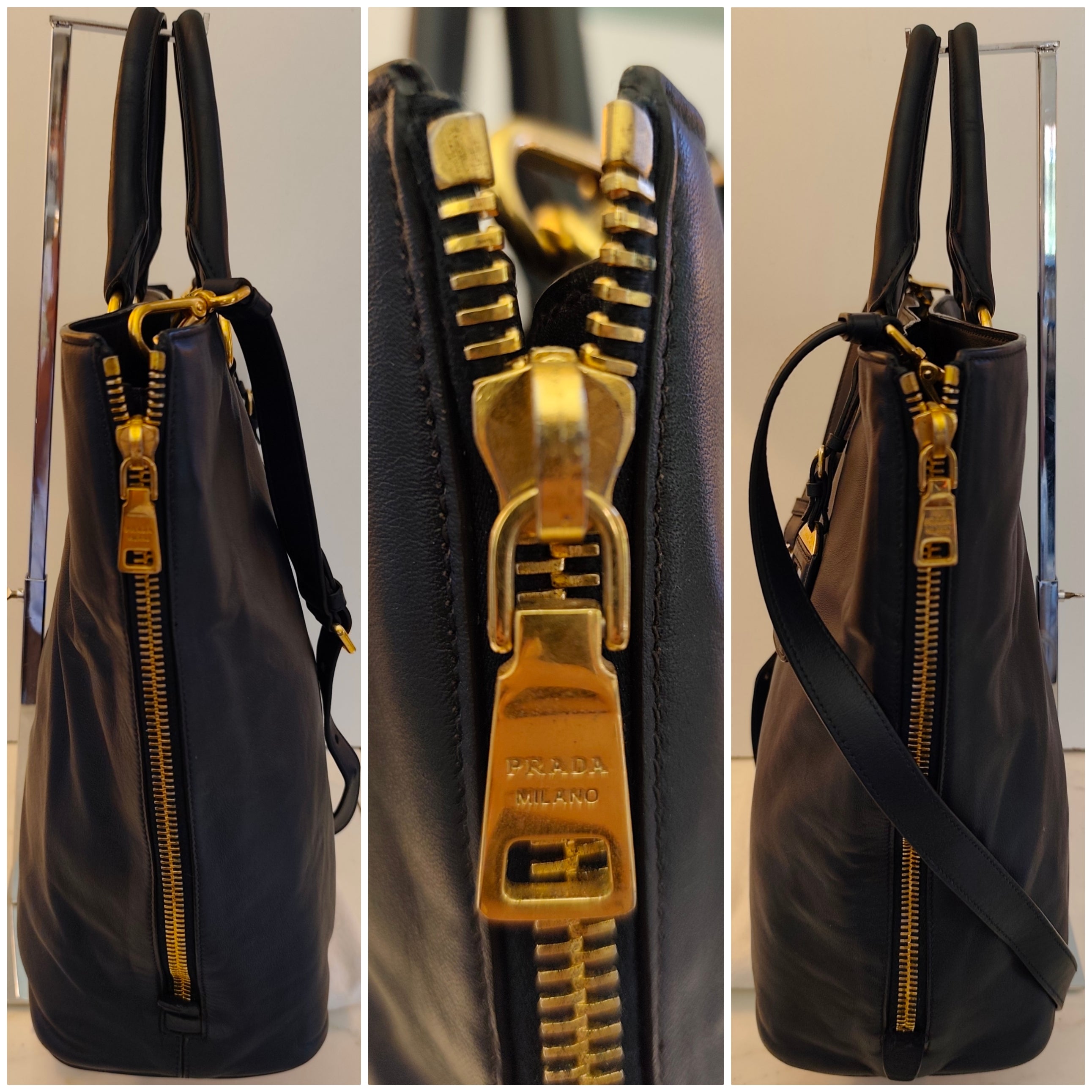 Prada – Shopper Espandibile in Pelle Blu Notte
