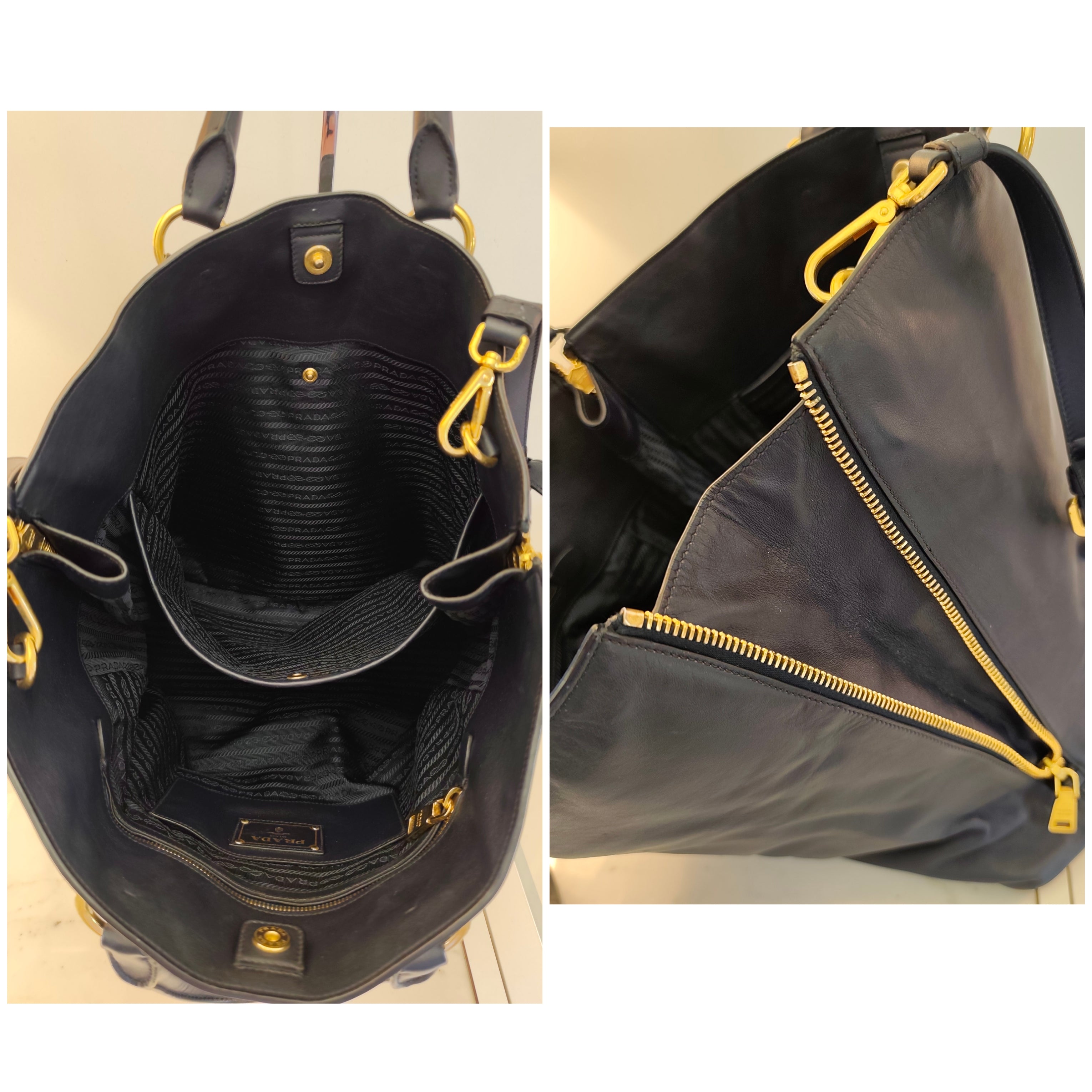 Prada – Shopper Espandibile in Pelle Blu Notte