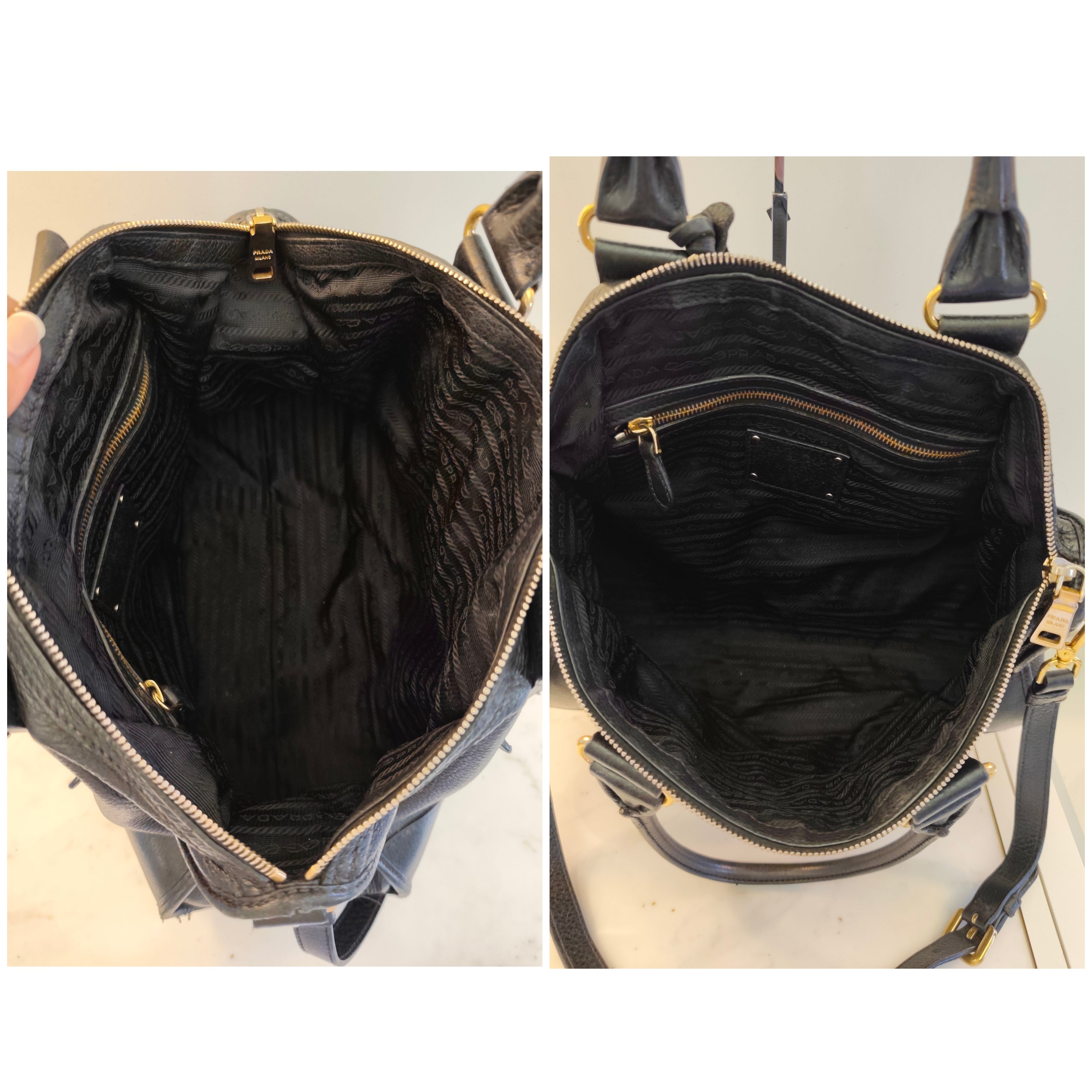 Prada - Bauletto Tote Bag a Spalla in Pelle Nera con Tracolla