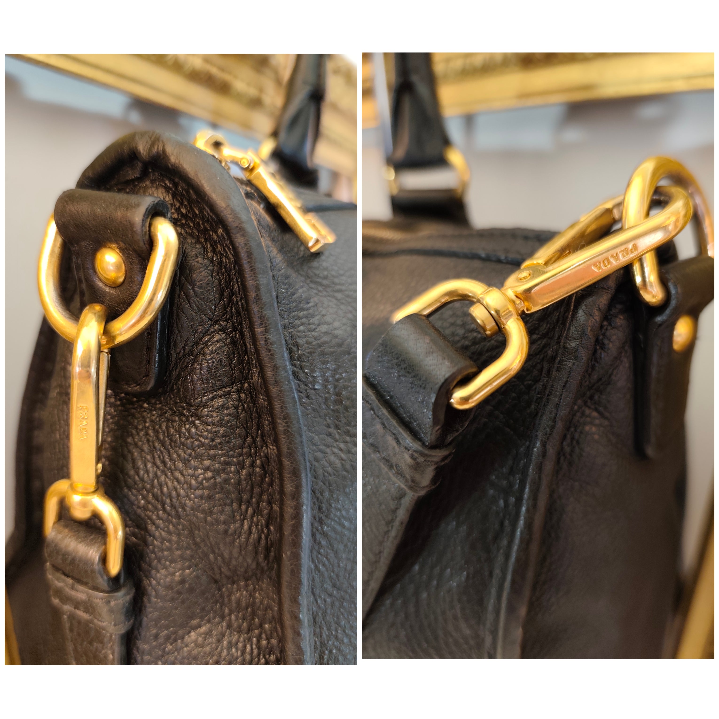 Prada - Bauletto Tote Bag a Spalla in Pelle Nera con Tracolla