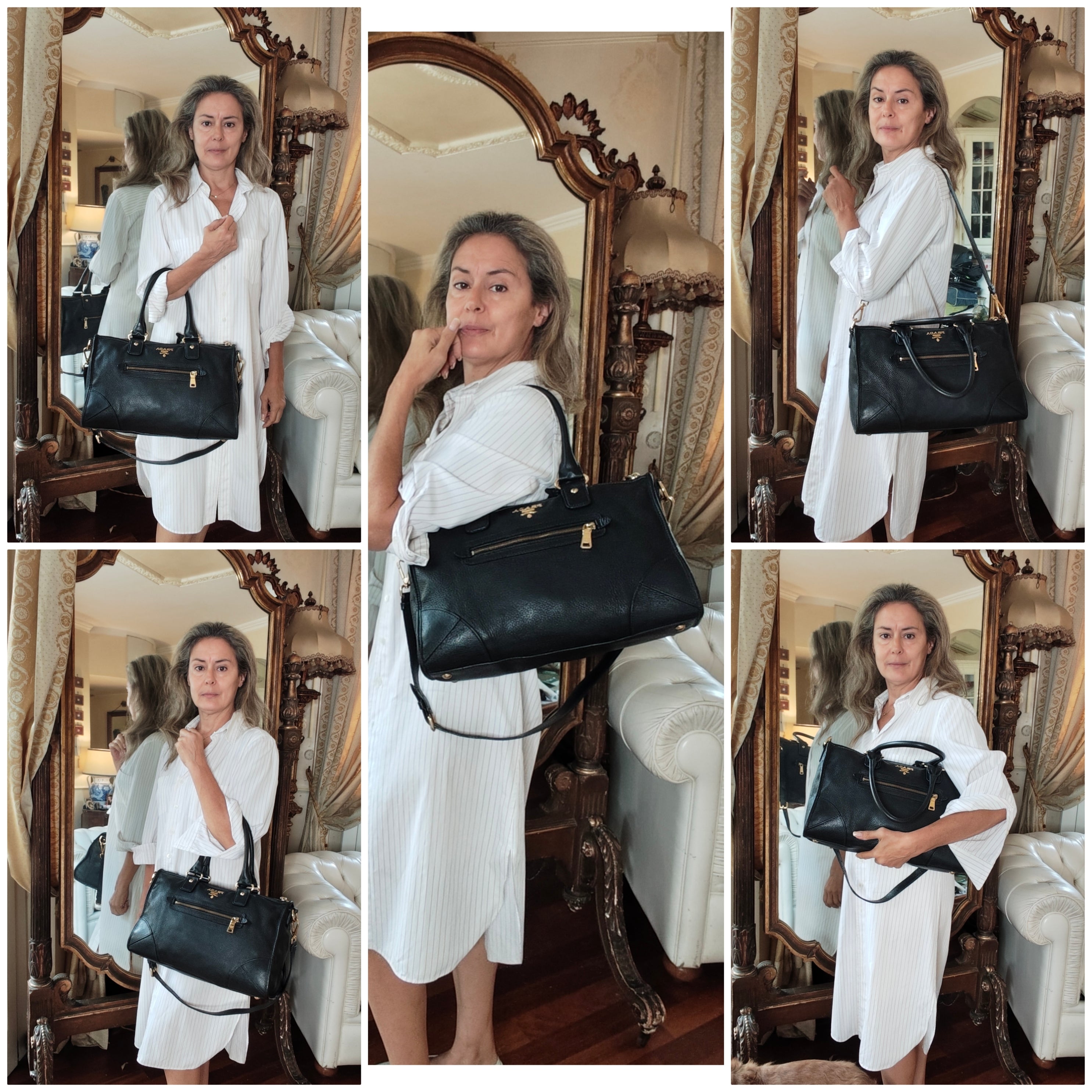 Prada - Bauletto Tote Bag a Spalla in Pelle Nera con Tracolla
