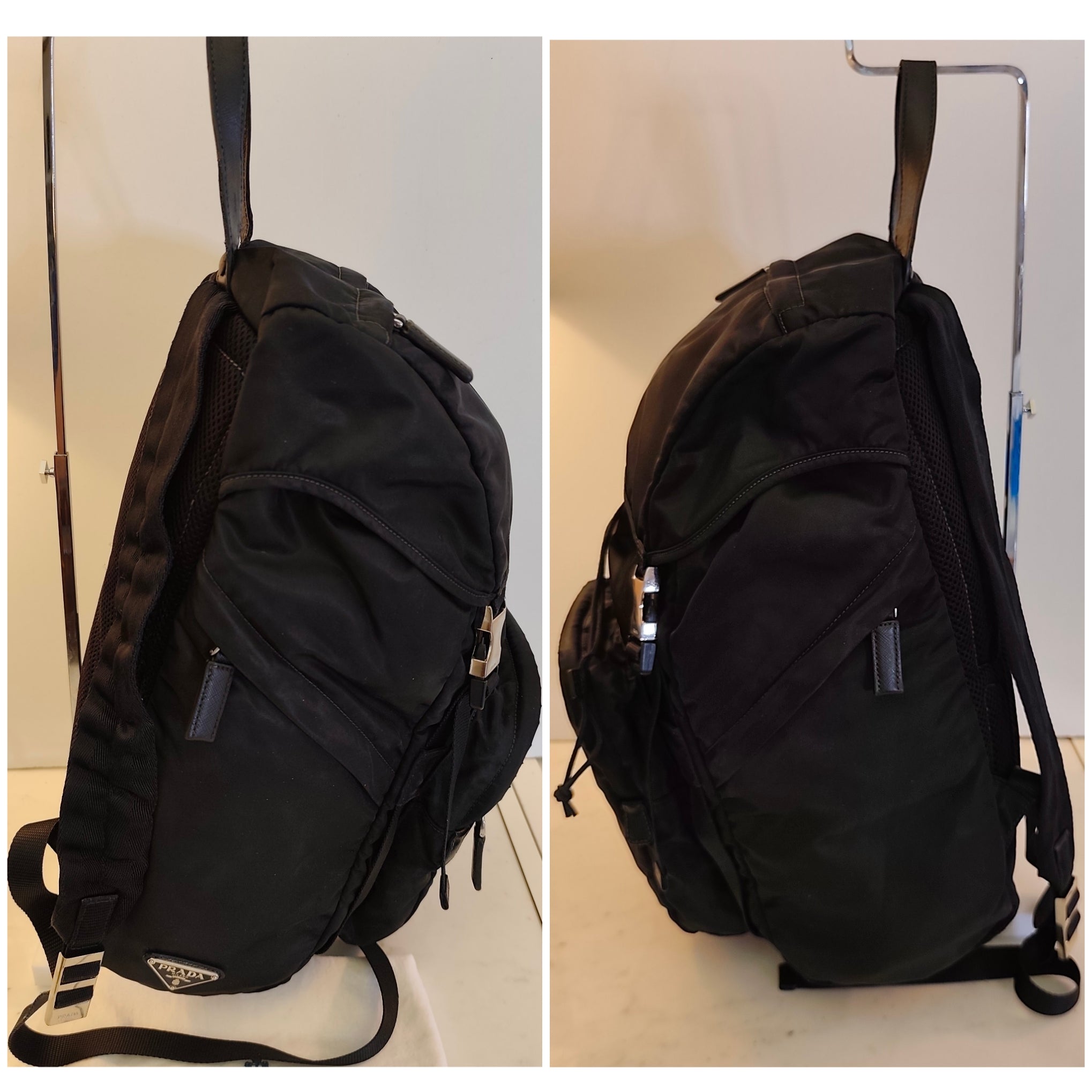 Prada – Zaino grande in Re-Nylon Nero Logo Lato