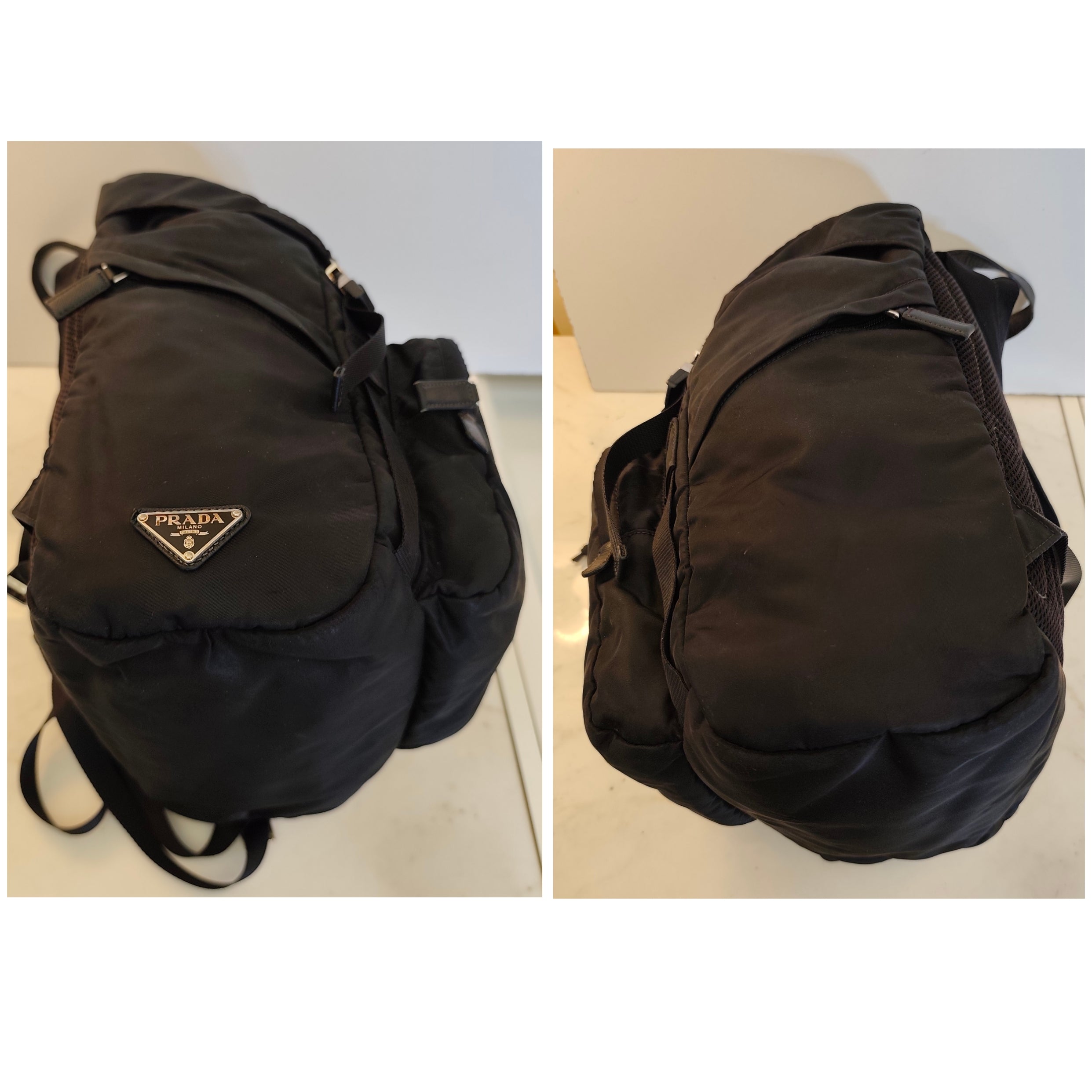 Prada – Zaino grande in Re-Nylon Nero Logo Lato