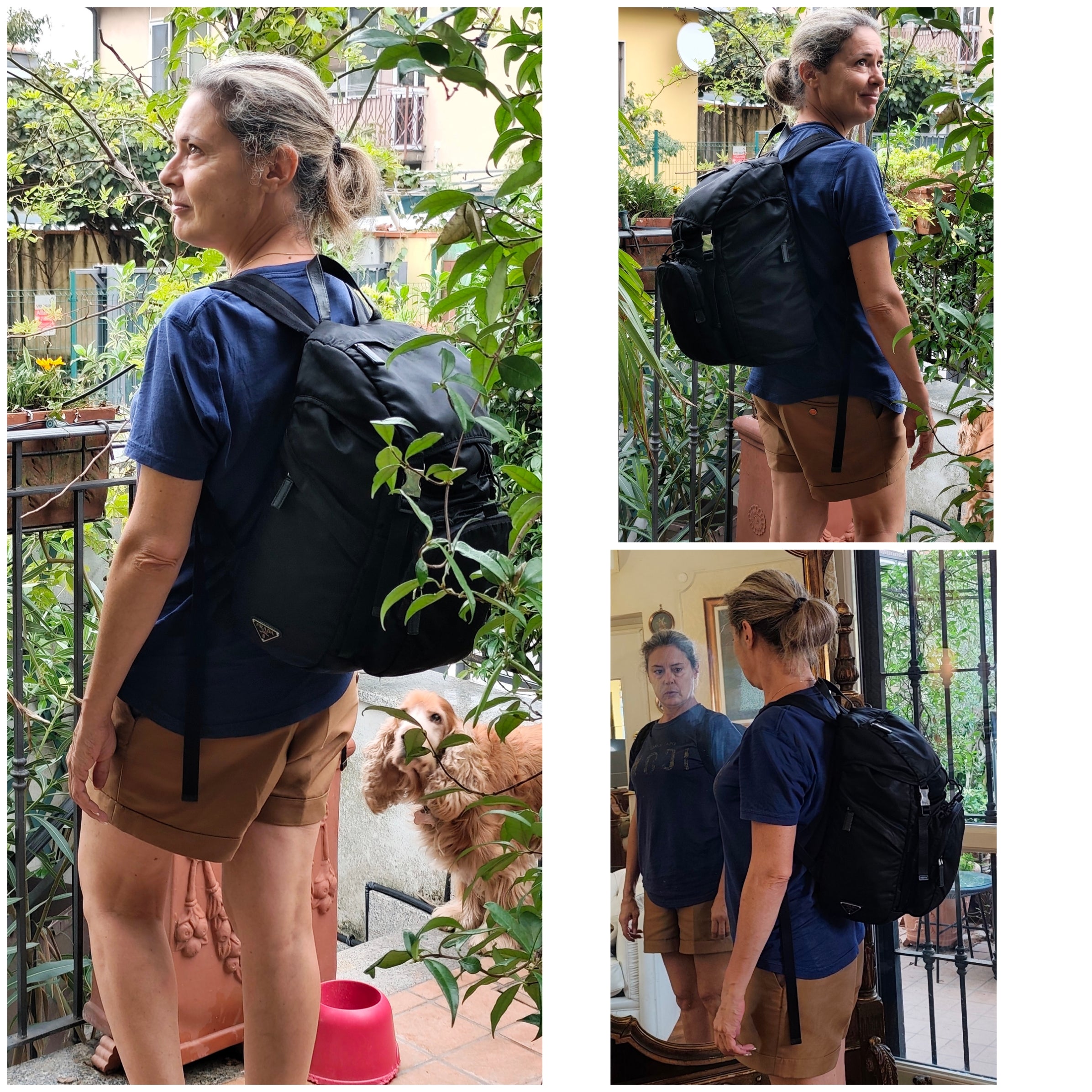 Prada – Zaino grande in Re-Nylon Nero Logo Lato