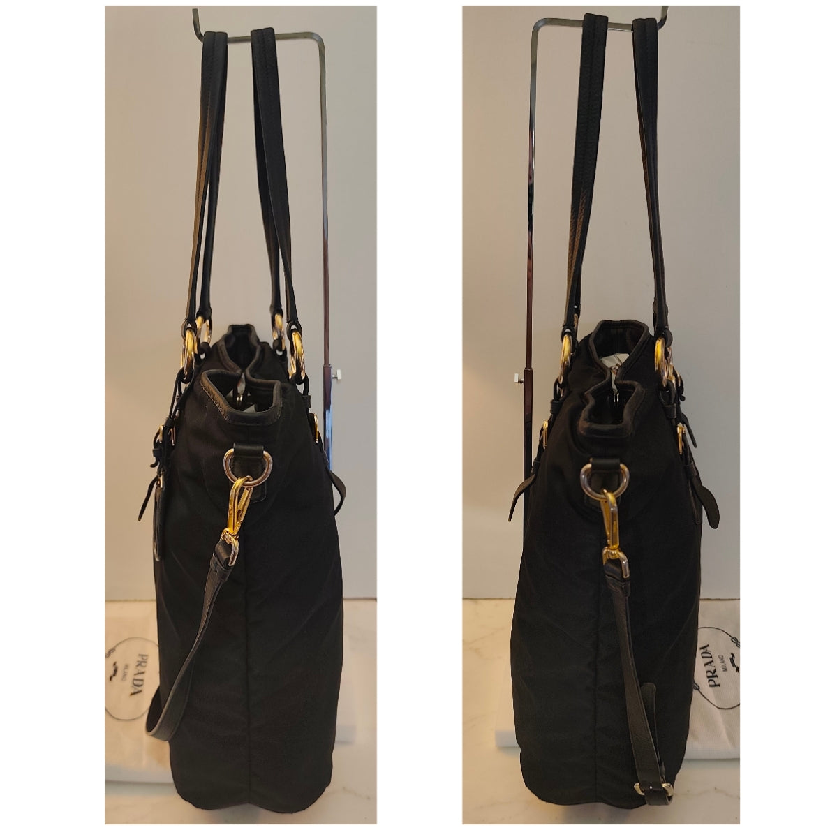 Prada – Shopper Tote Bag in Nylon e Pelle Nera