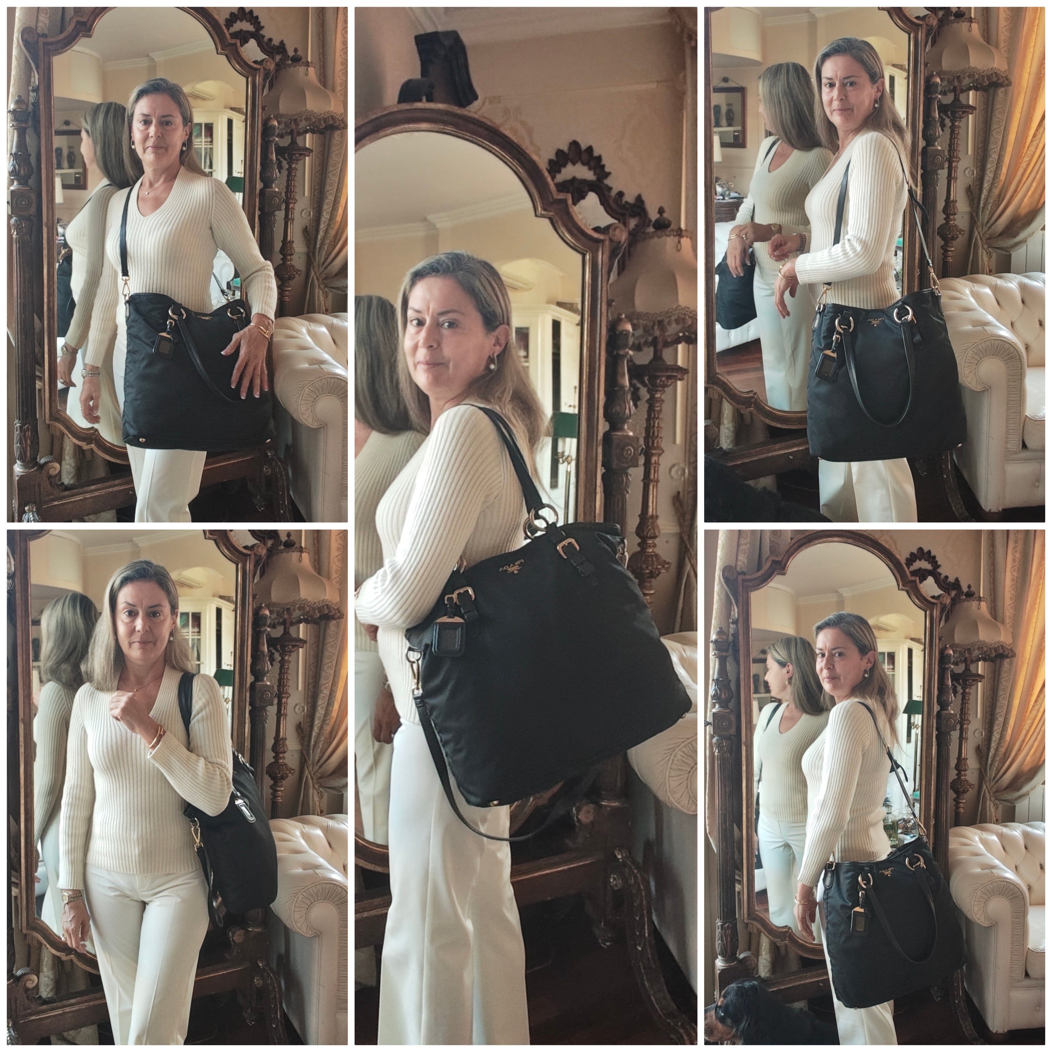 Prada – Shopper Tote Bag in Nylon e Pelle Nera
