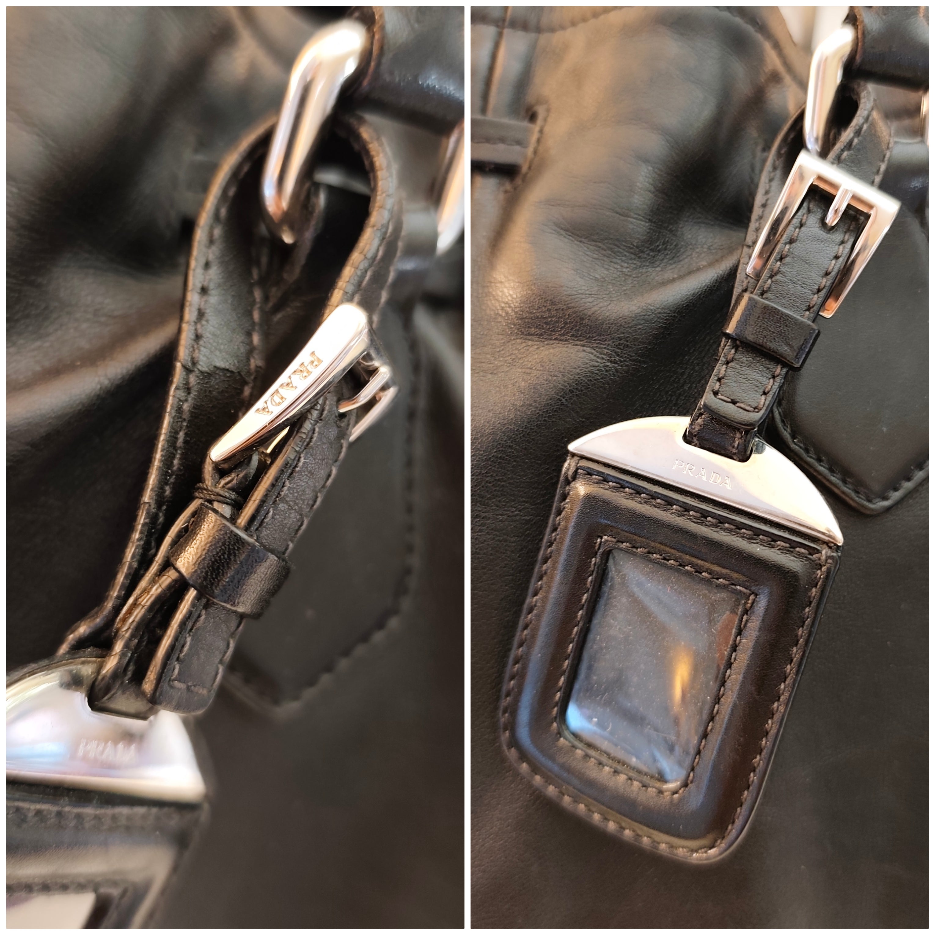 Prada - Borsa a Spalla a Sacco in Pelle Nera con Coulisse e Nappine