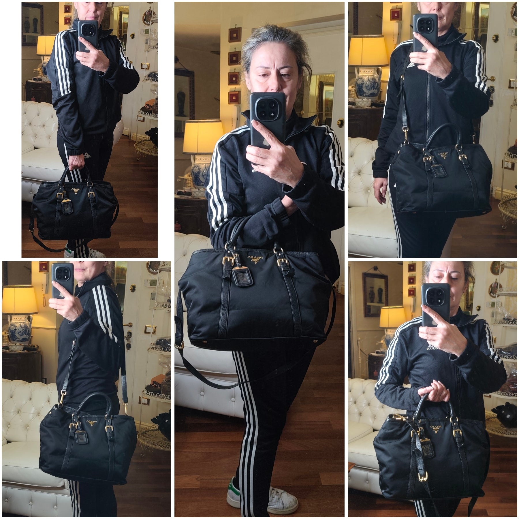 Prada - Shopper Tote Bag in Nylon e Pelle Nera