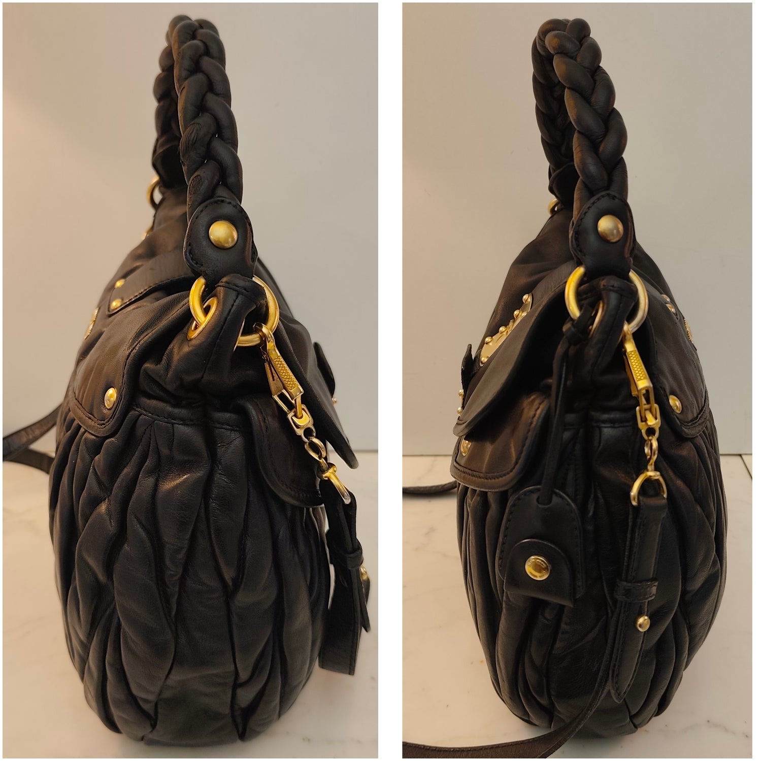 Miu Miu - Coffer Bag Borsa a Spalla in Pelle Matelassé Nera con Tracolla Vintage