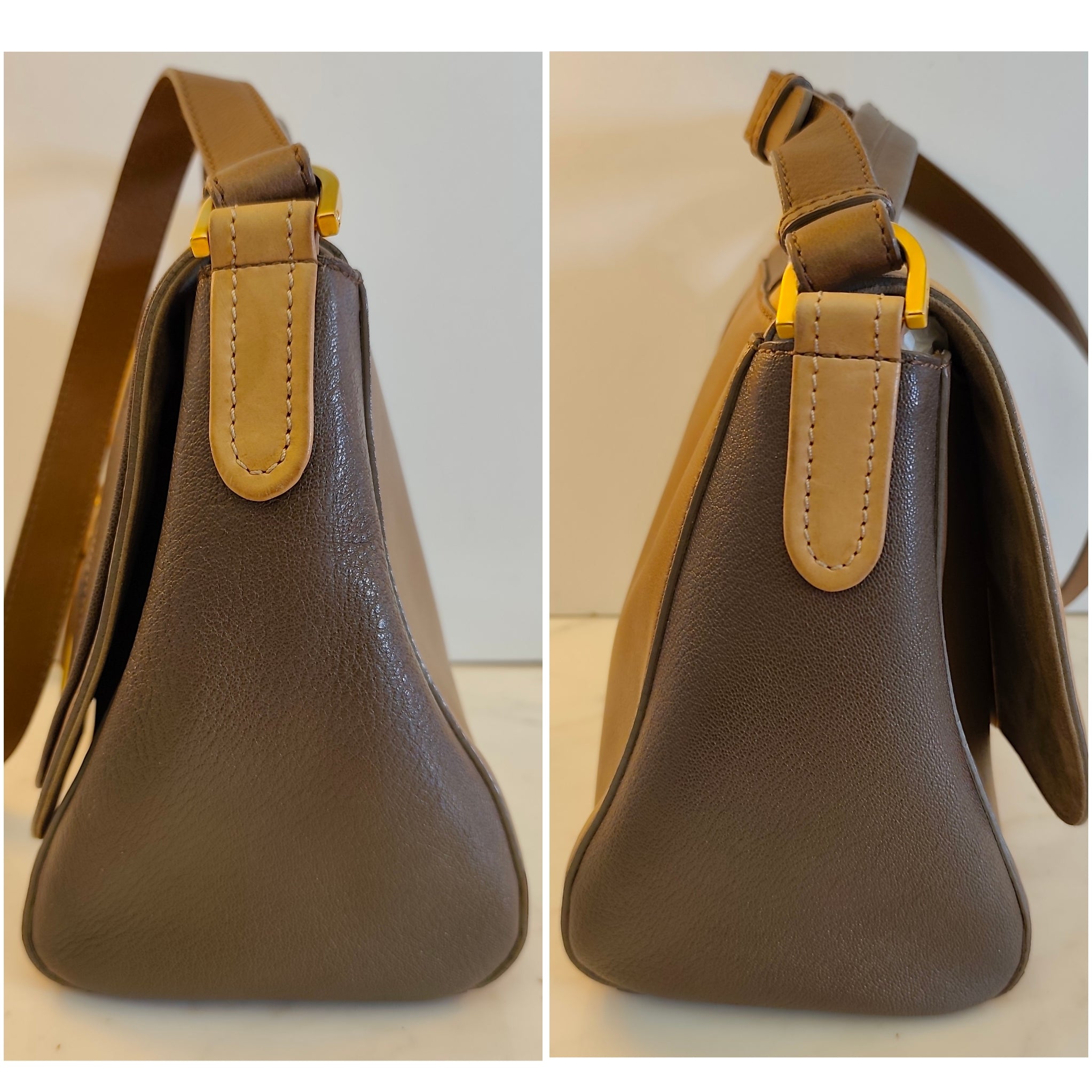 Fendi - Anna Borsa a Spalla con Tracolla in Pelle Tricolore Beige
