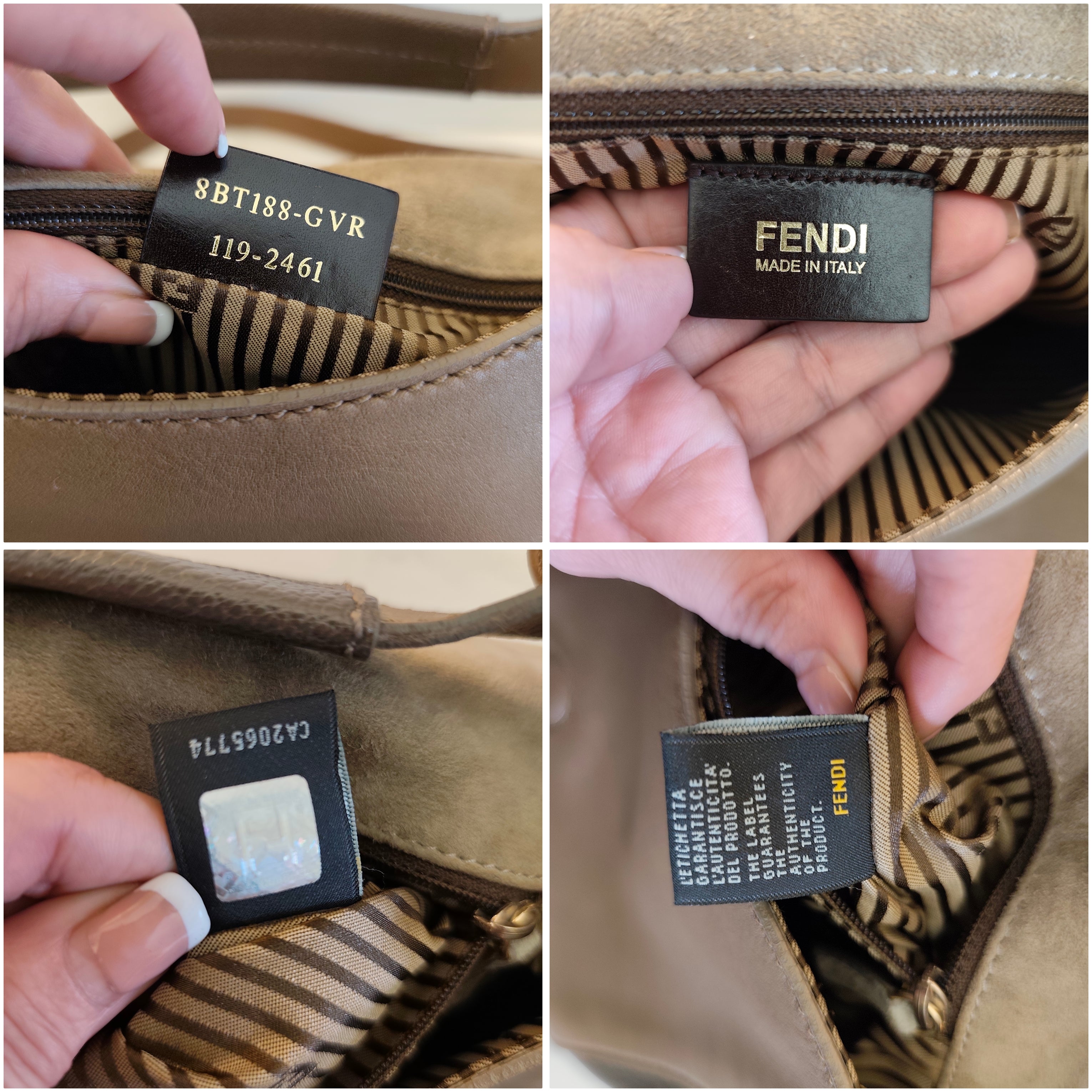 Fendi - Anna Borsa a Spalla con Tracolla in Pelle Tricolore Beige