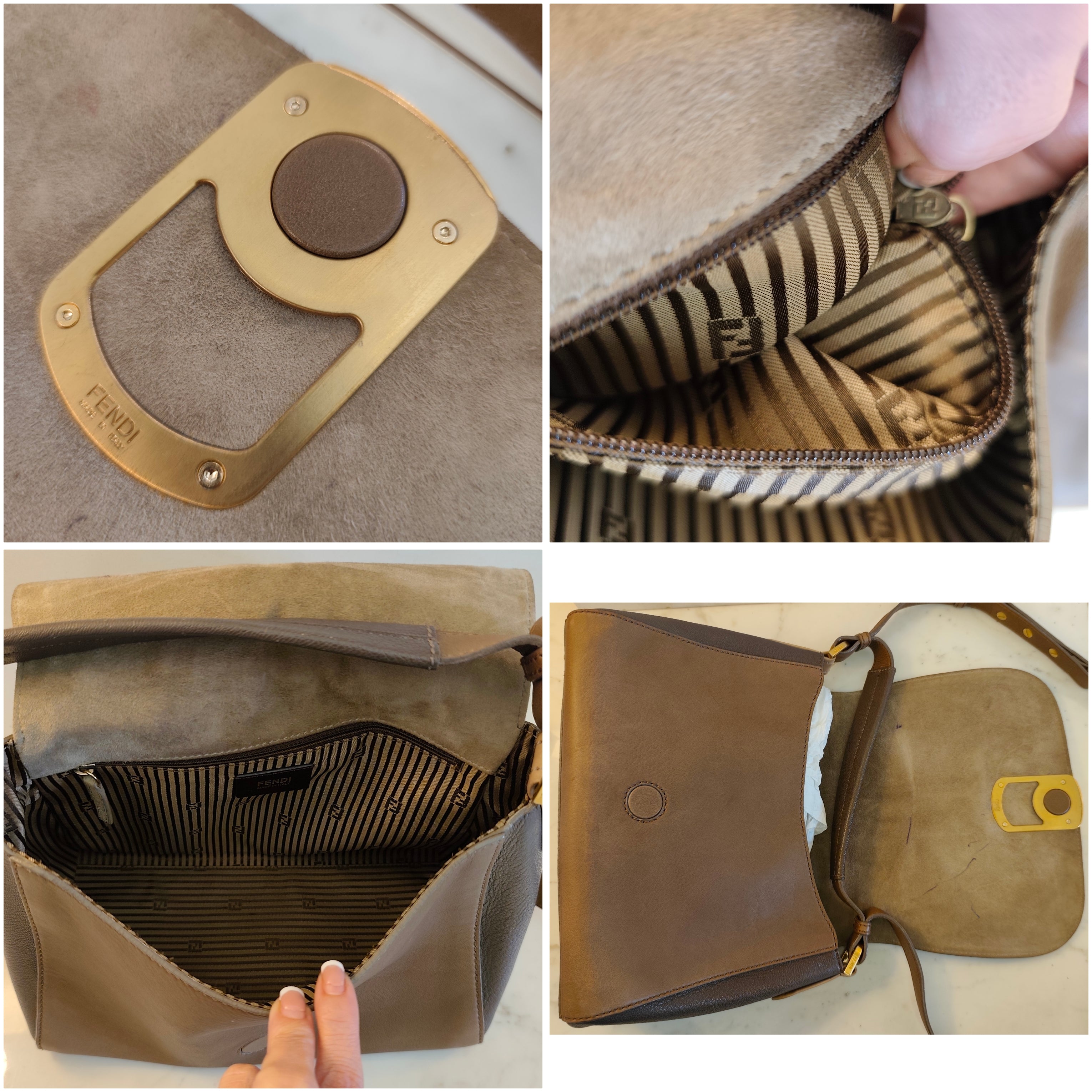 Fendi - Anna Borsa a Spalla con Tracolla in Pelle Tricolore Beige