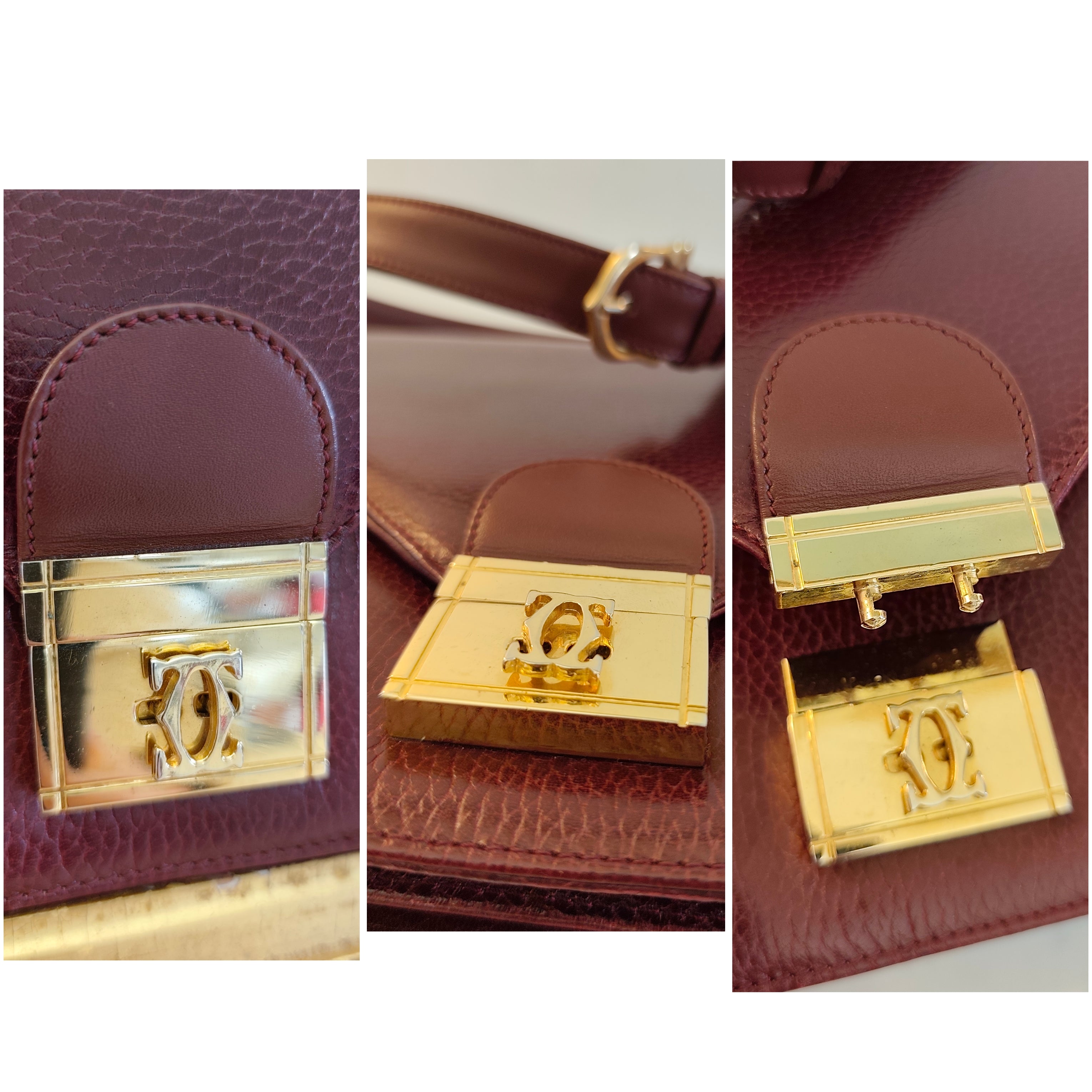 Cartier – Borsa Vintage Double Flap in Pelle Bordeaux