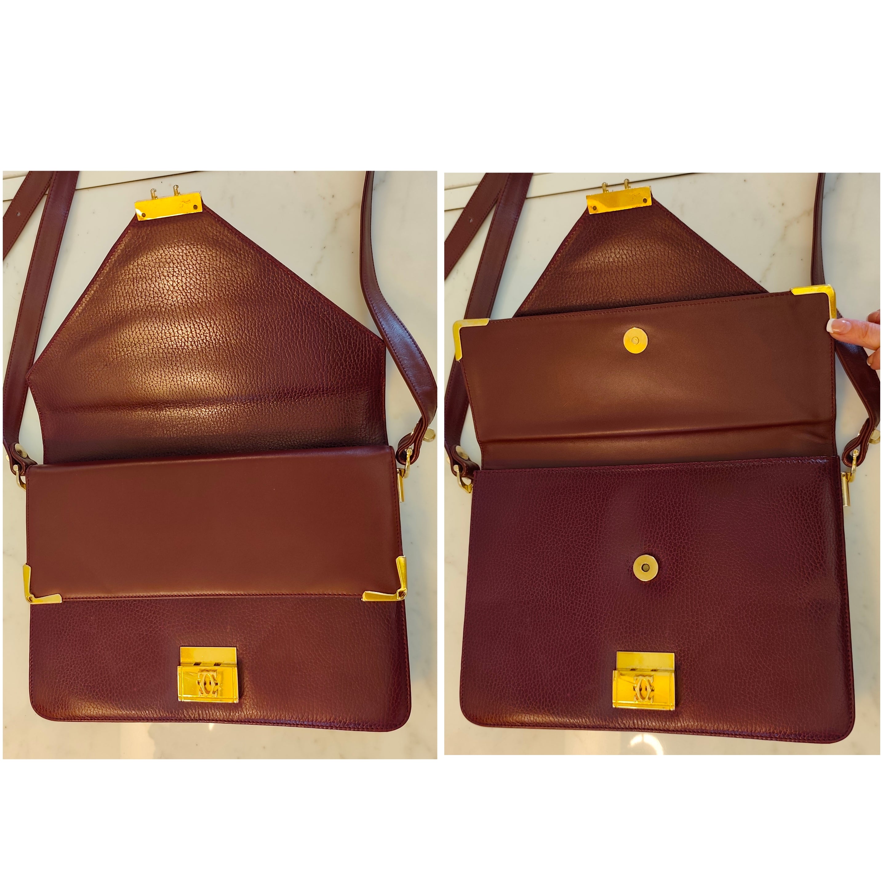 Cartier – Borsa Vintage Double Flap in Pelle Bordeaux