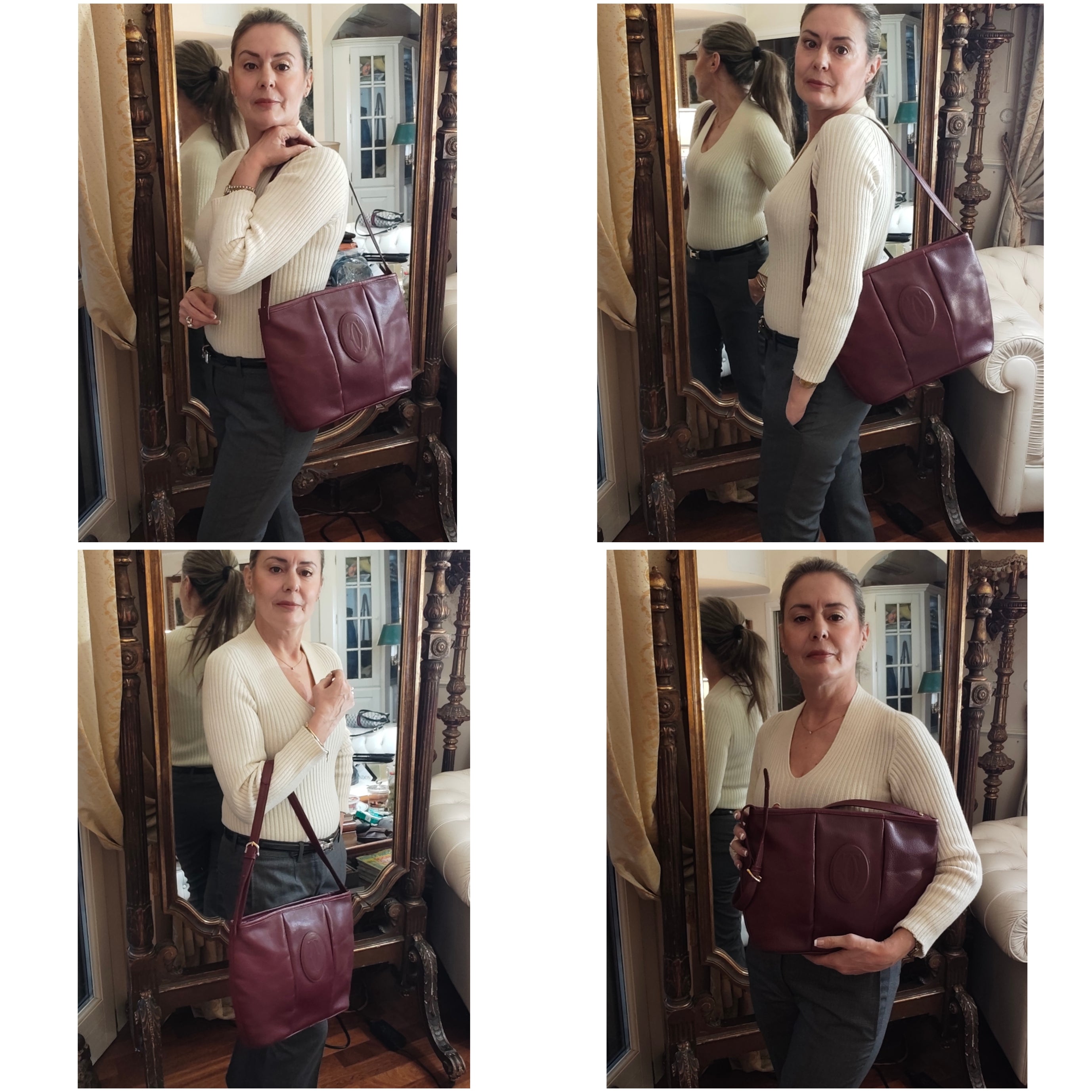 Cartier – Borsa a Spalla Double Face in Pelle Bordeaux Vintage