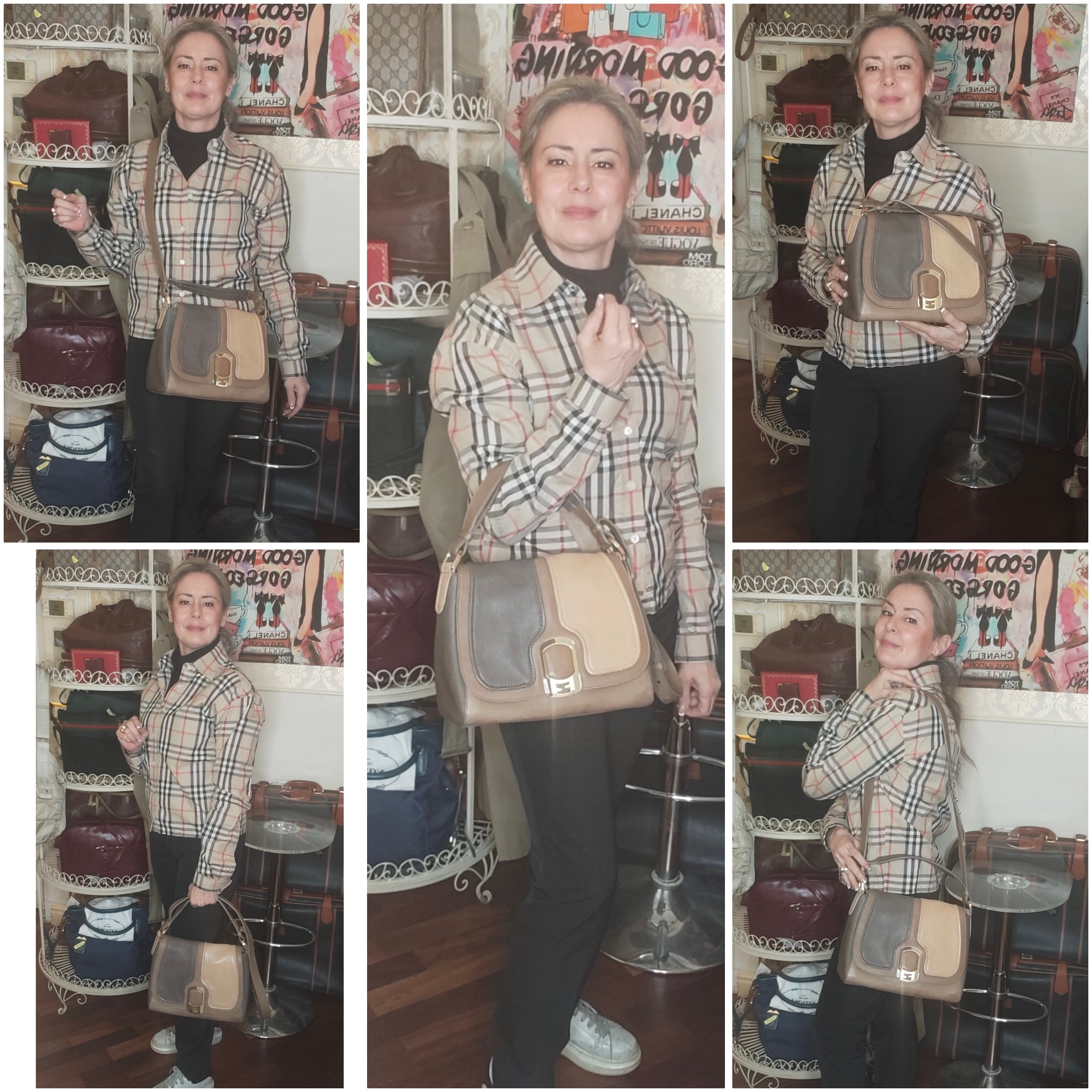 Fendi - Anna Borsa a Spalla con Tracolla in Pelle Tricolore Beige