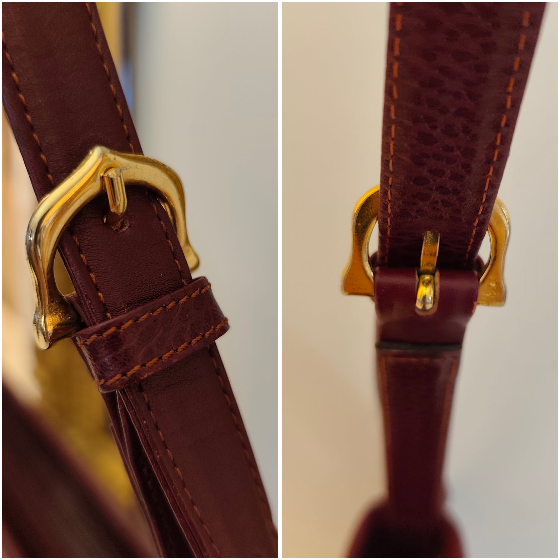 Cartier – Borsa a Spalla Double Face in Pelle Bordeaux Vintage