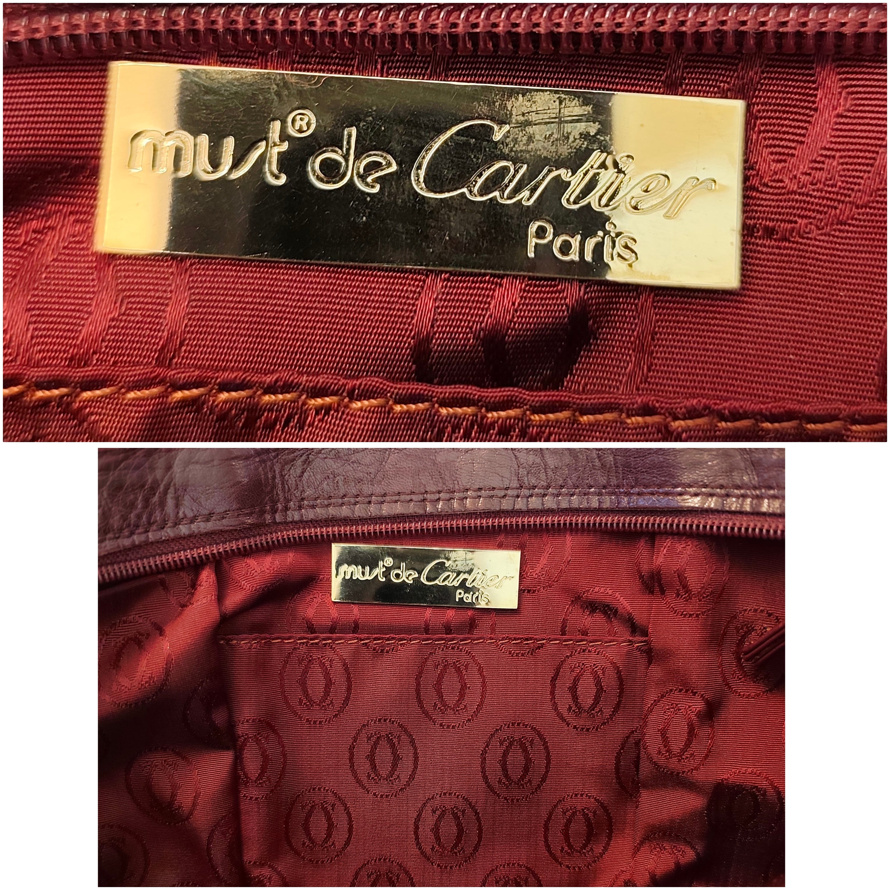 Cartier – Borsa a Spalla Double Face in Pelle Bordeaux Vintage