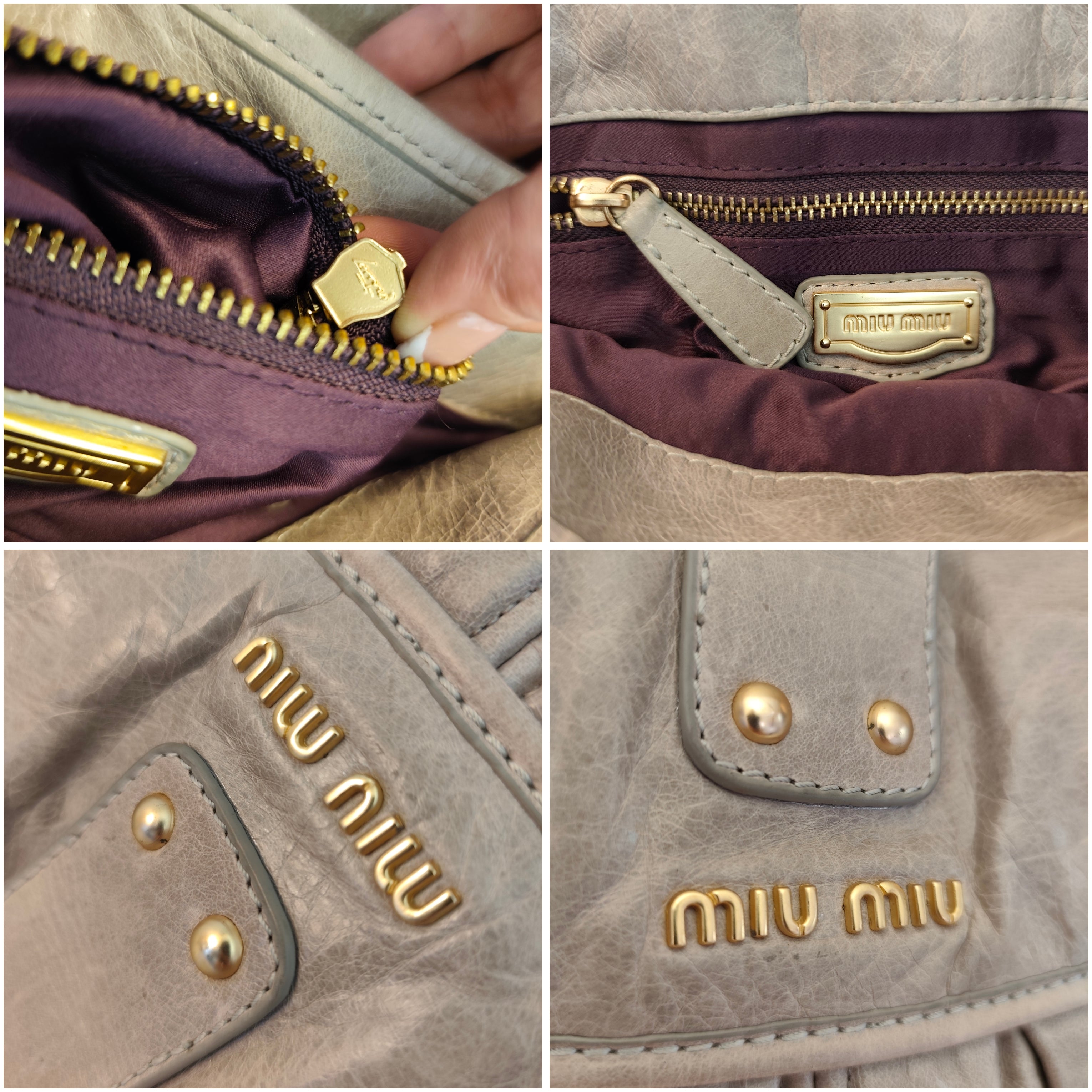 MIU MIU - Coffer Bag Borsa a Spalla in Pelle Matelassé Grigio-Beige con Tracolla Vintage