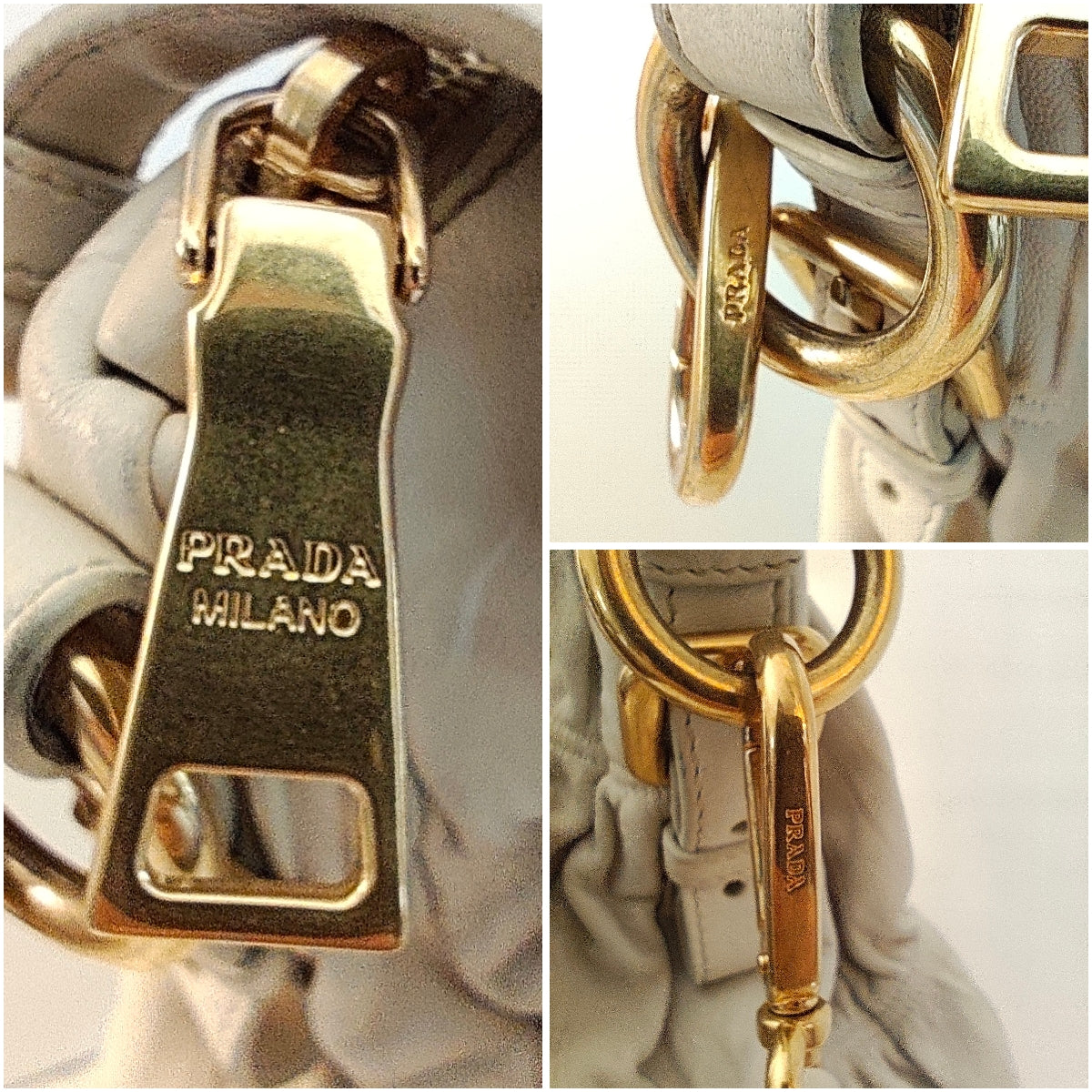 Prada - Shopper Goffrata con Tracolla in Pelle Avorio/Burro