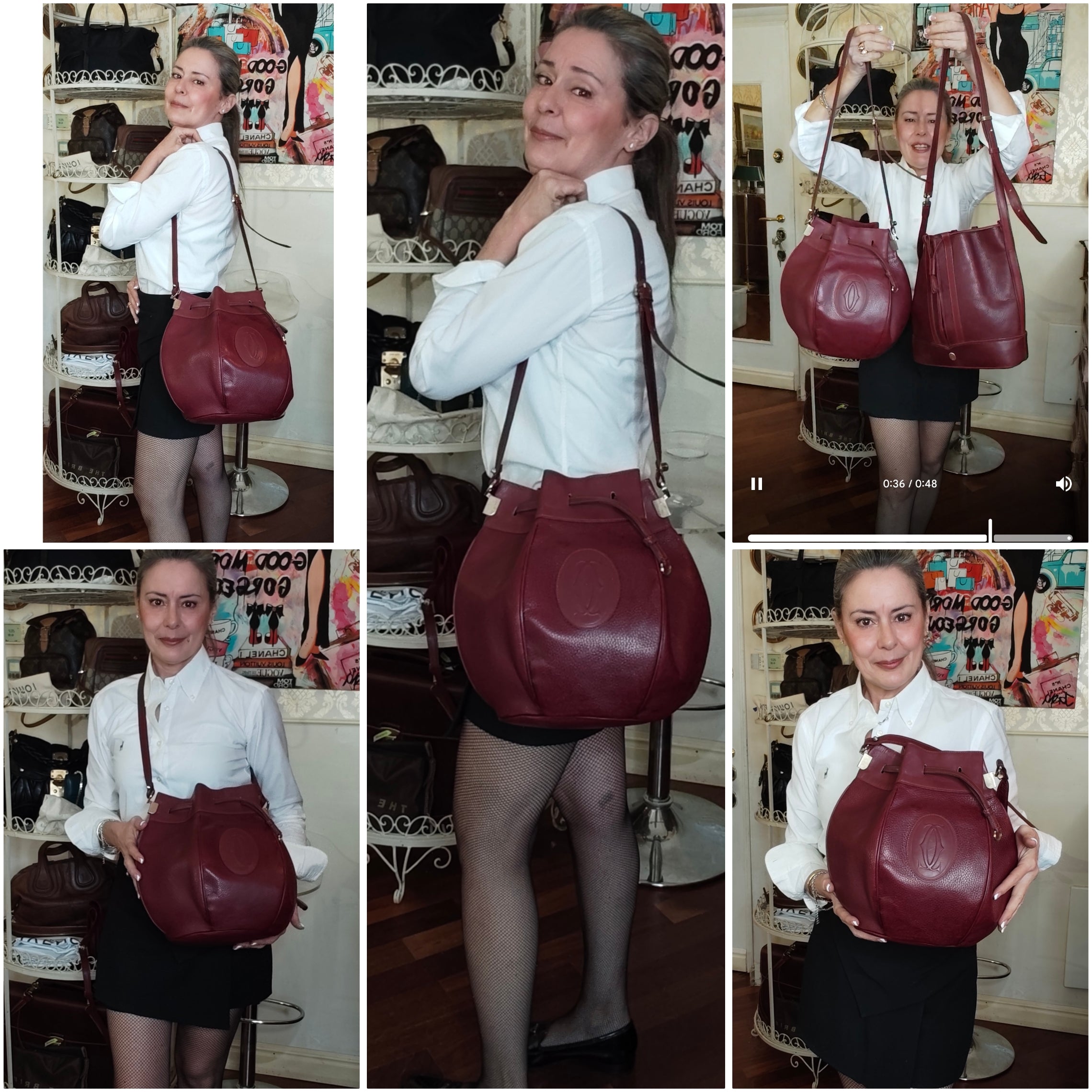 Cartier - Secchiello Bombato in Pelle Bordeaux Vintage