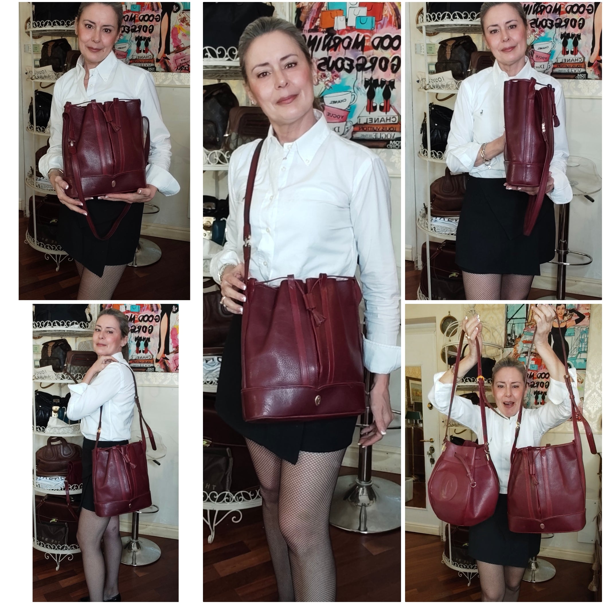 Cartier – Secchiello Ovale in Pelle Bordeaux Vintage