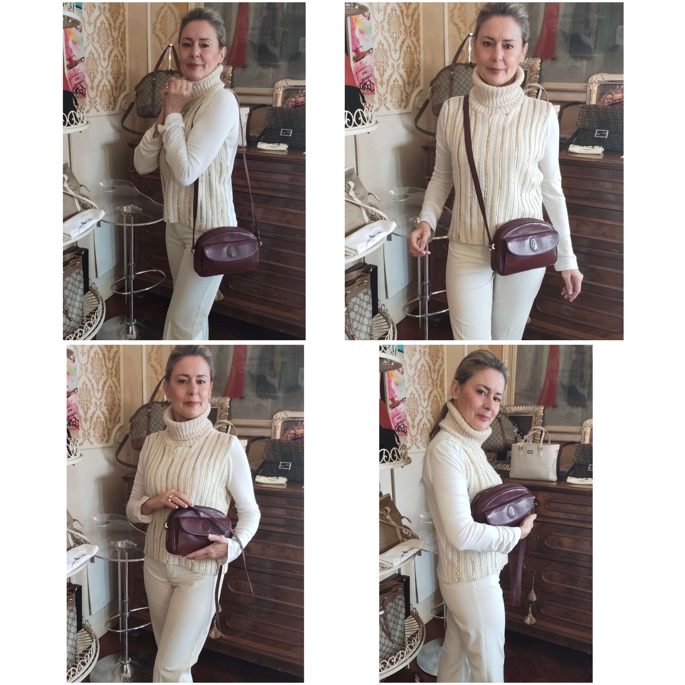 Cartier - Borsetta Elegante a Spalla con Tracolla in Pelle Bordeaux Vintage