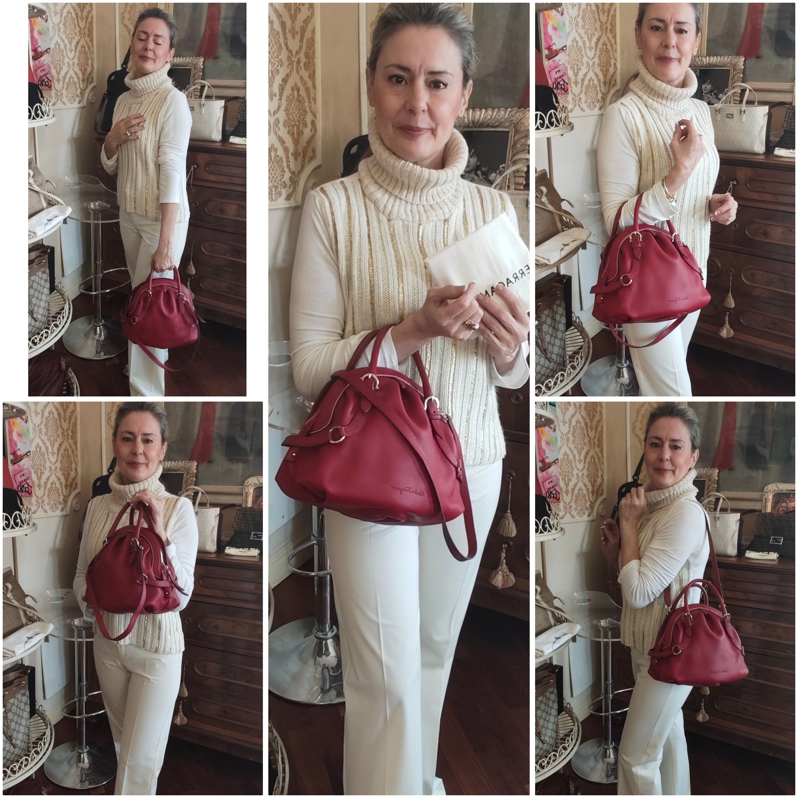 SALVATORE FERRAGAMO – Borsa a Mano in Pelle Bordeaux con Tracolla