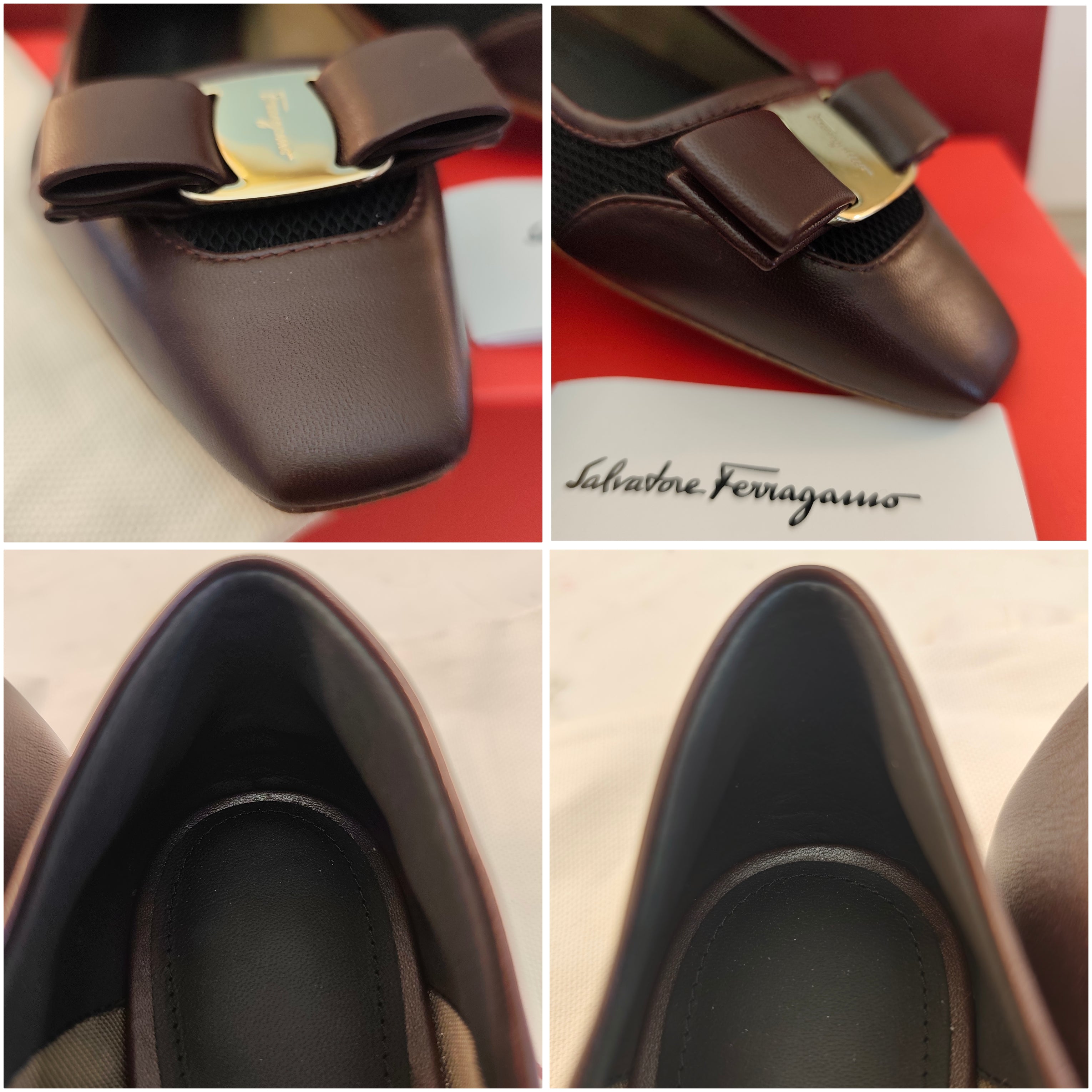 Salvatore Ferragamo Scarpe Ballerine Vara Pelle e Rete – Nuove Full Set