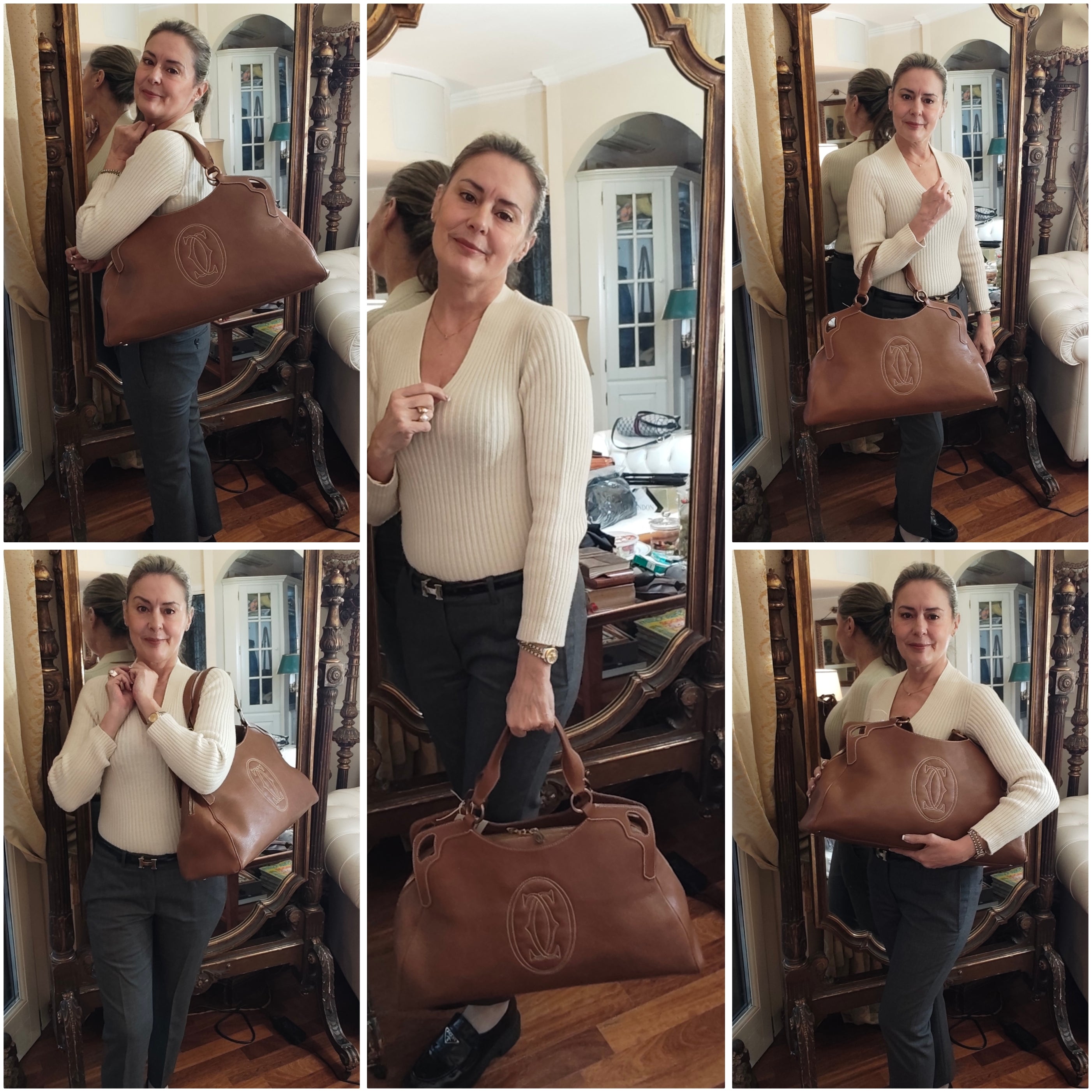 Cartier - Borsa Marcello Misura Grande Pelle Caramello